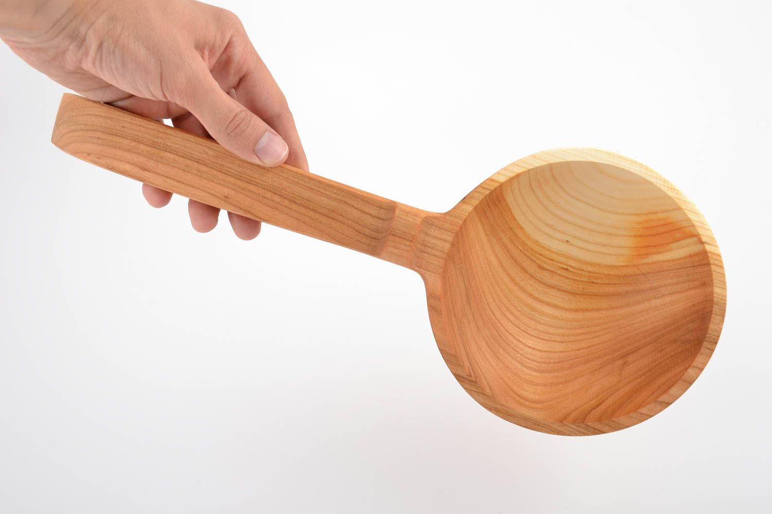 Handmade convenient large natural light wooden ladle for water for sauna photo 3
