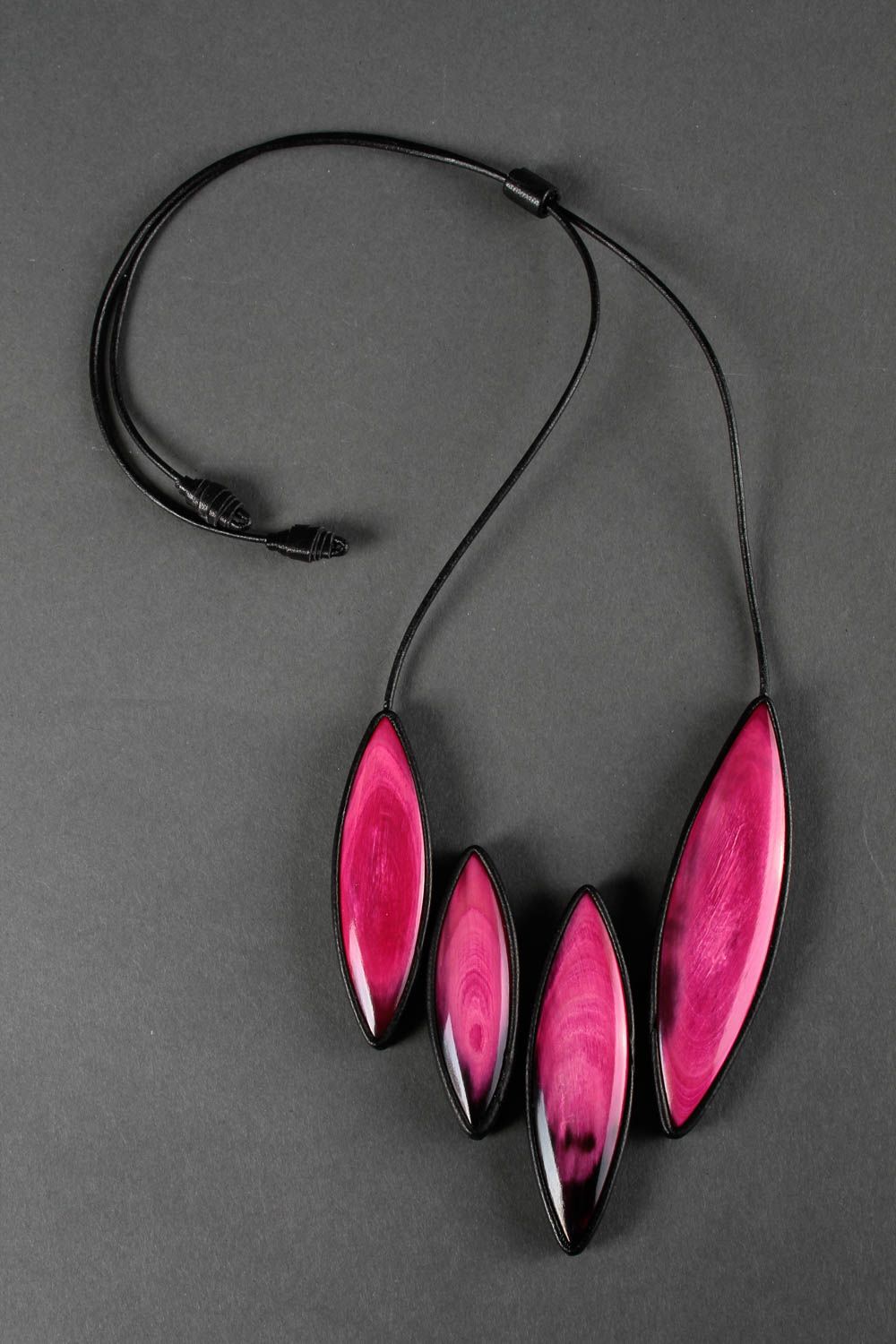 Leather necklace handmade gift jewelry made of horn pink design necklace  photo 3