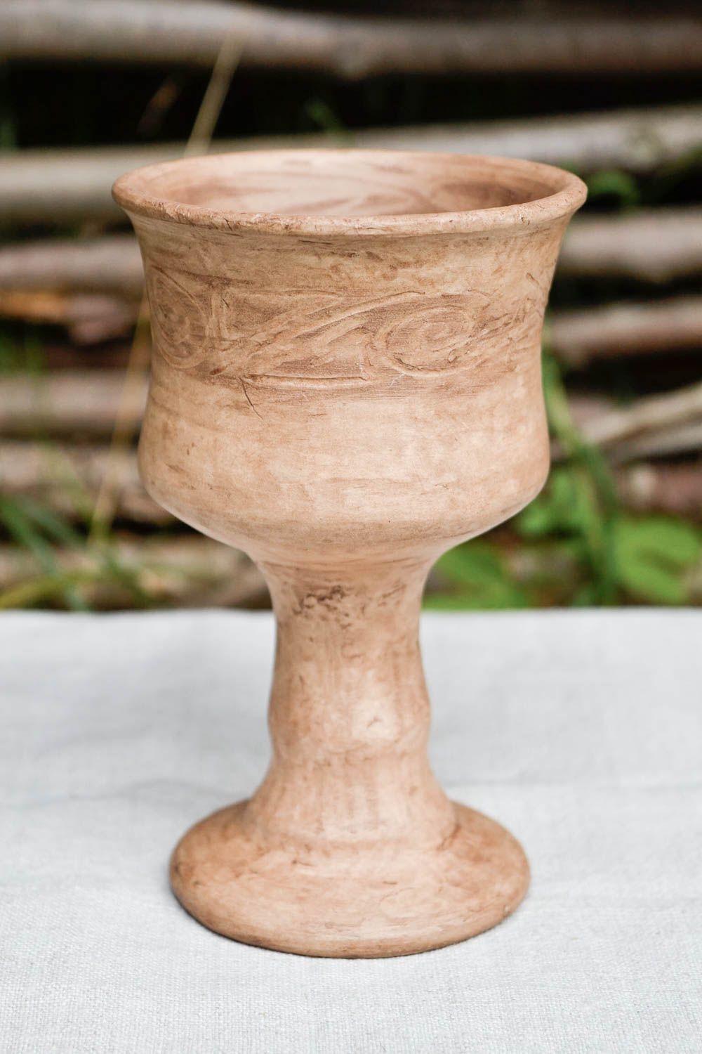 Becher aus Ton handgefertigt Keramik Geschirr Küchen Deko in Hellbraun foto 1