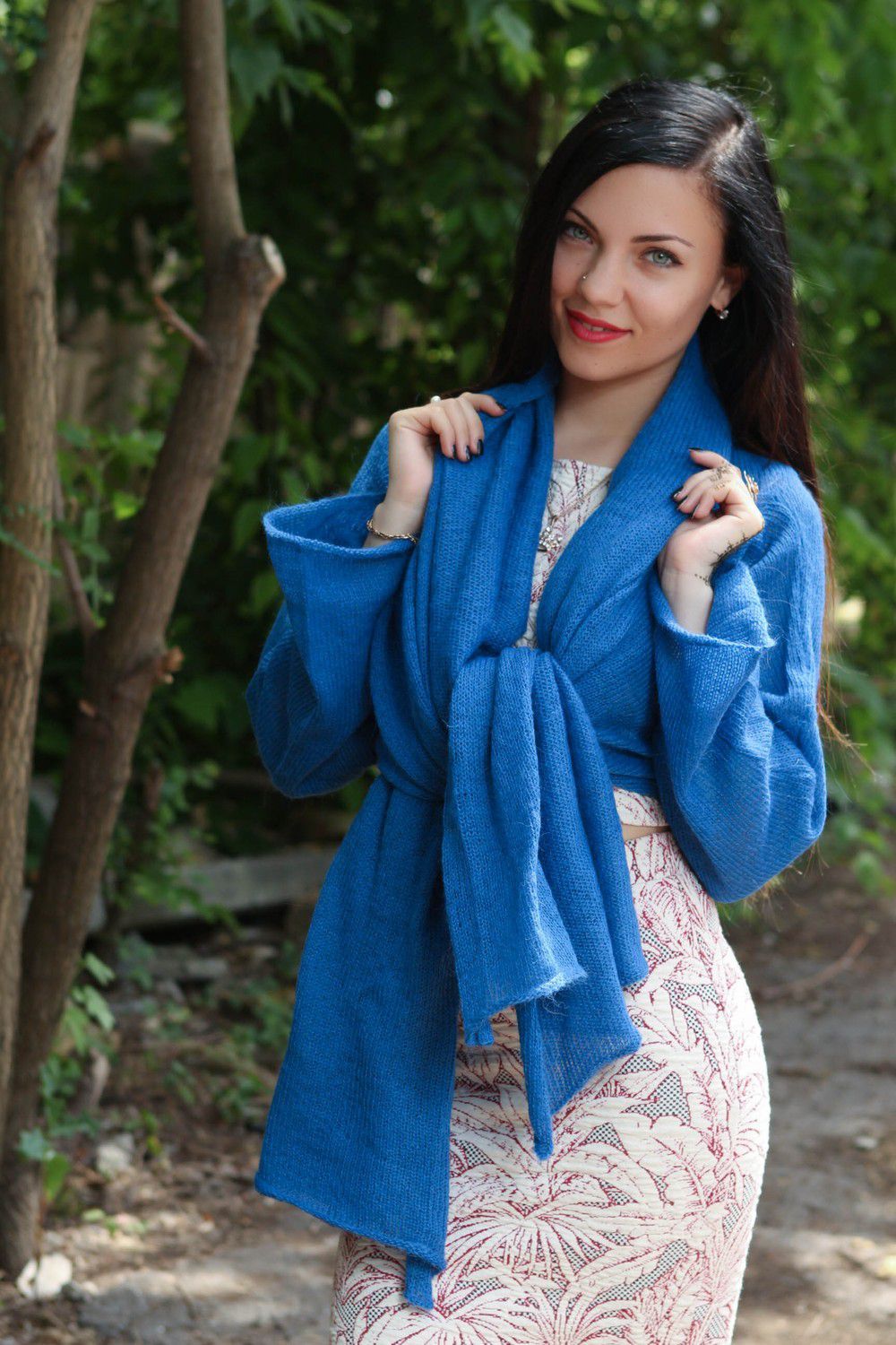Cardigan tricoté bleu pour femme photo 2