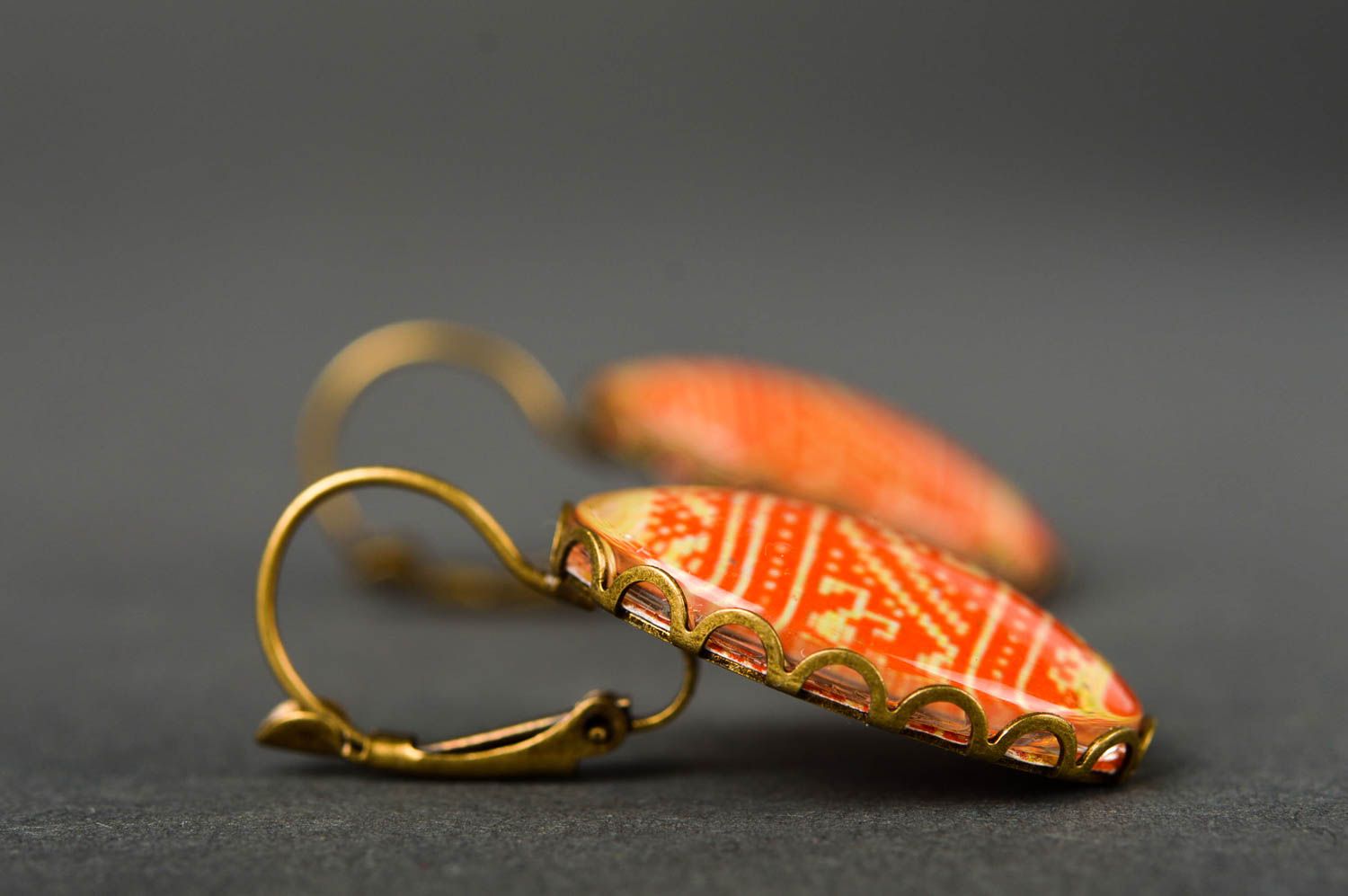 Handmade earrings with print handmade jewelry cabochon earrings vintage jewelry photo 3