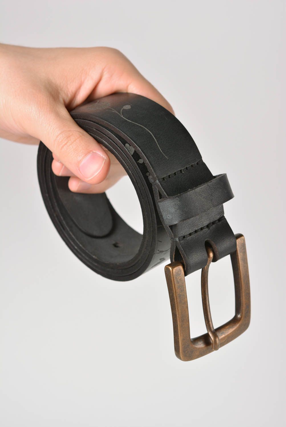 Black leather belt designer belts for men handmade leather goods gifts for him photo 4