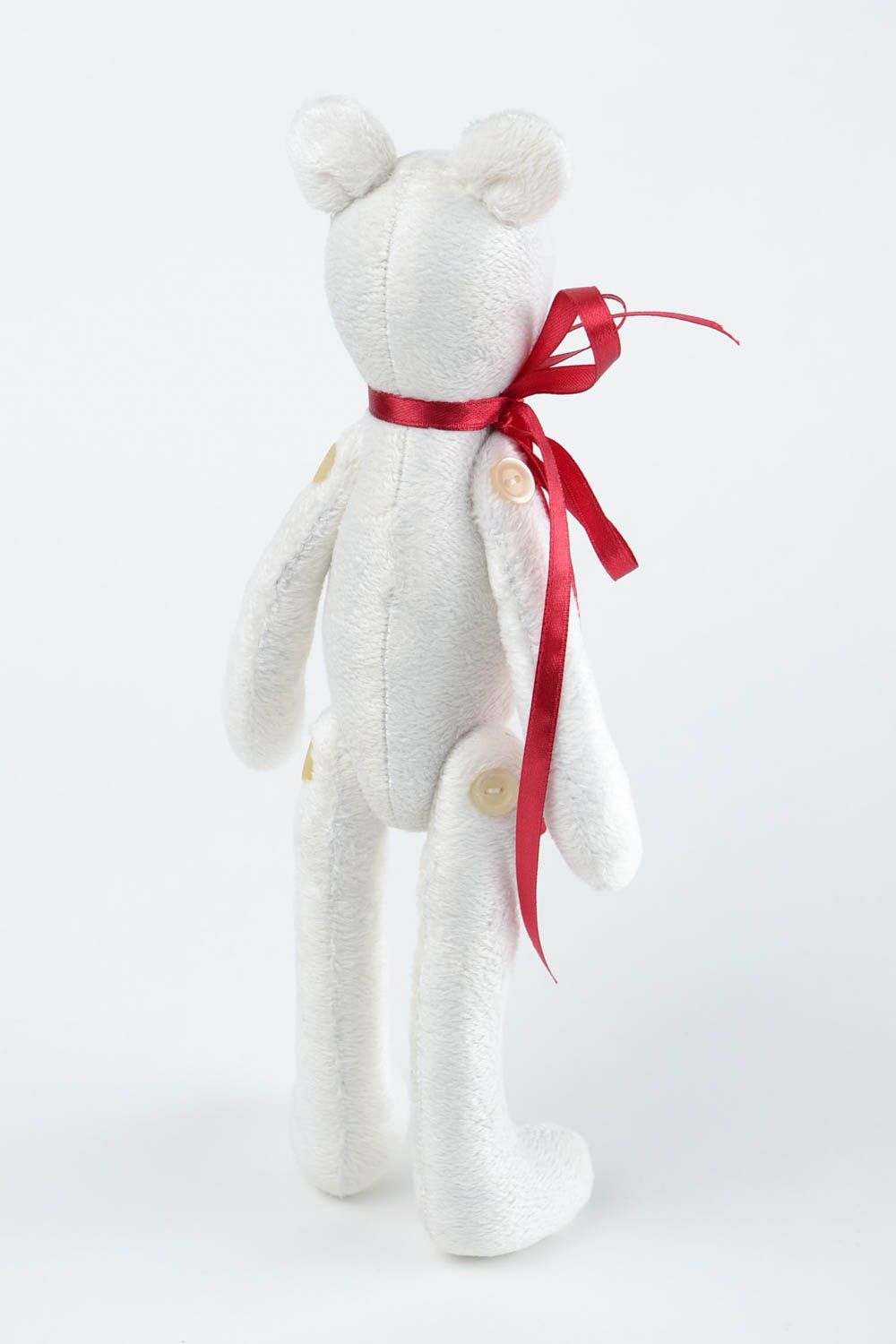 Jouet Ours en peluche blanc fait main avec noeud rouge Cadeau pour enfant photo 5