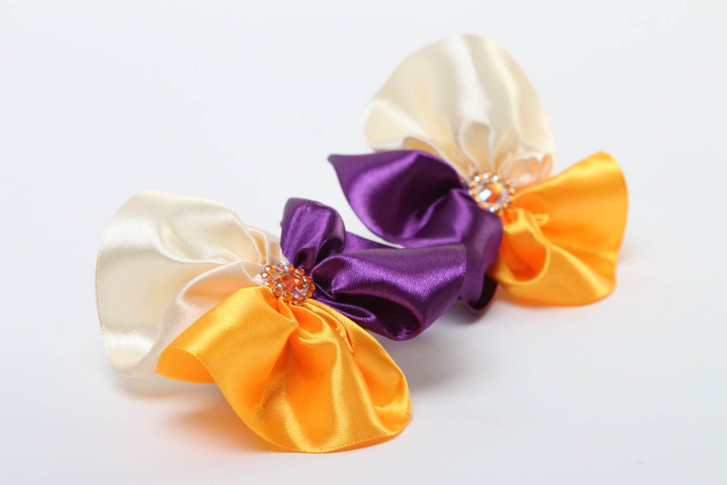 Handmade jewelry hair accessories 2 hair ties kanzashi flowers kids gifts photo 3