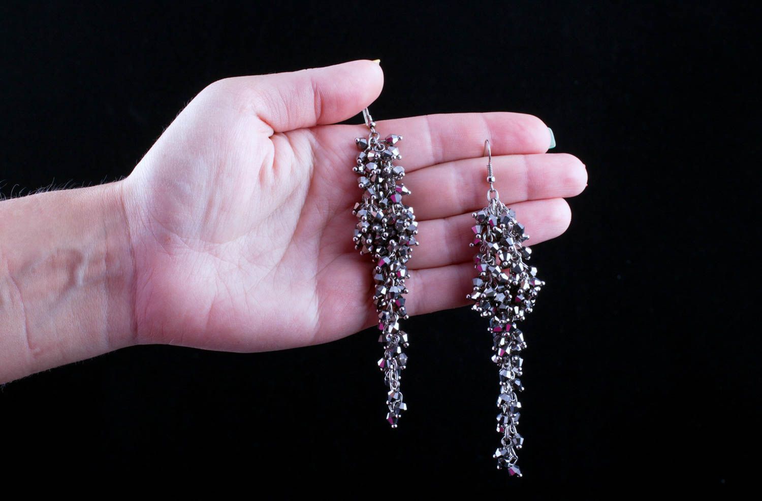 Boucles d'oreilles breloques Bijou fait main perles cristal design Cadeau femme photo 1