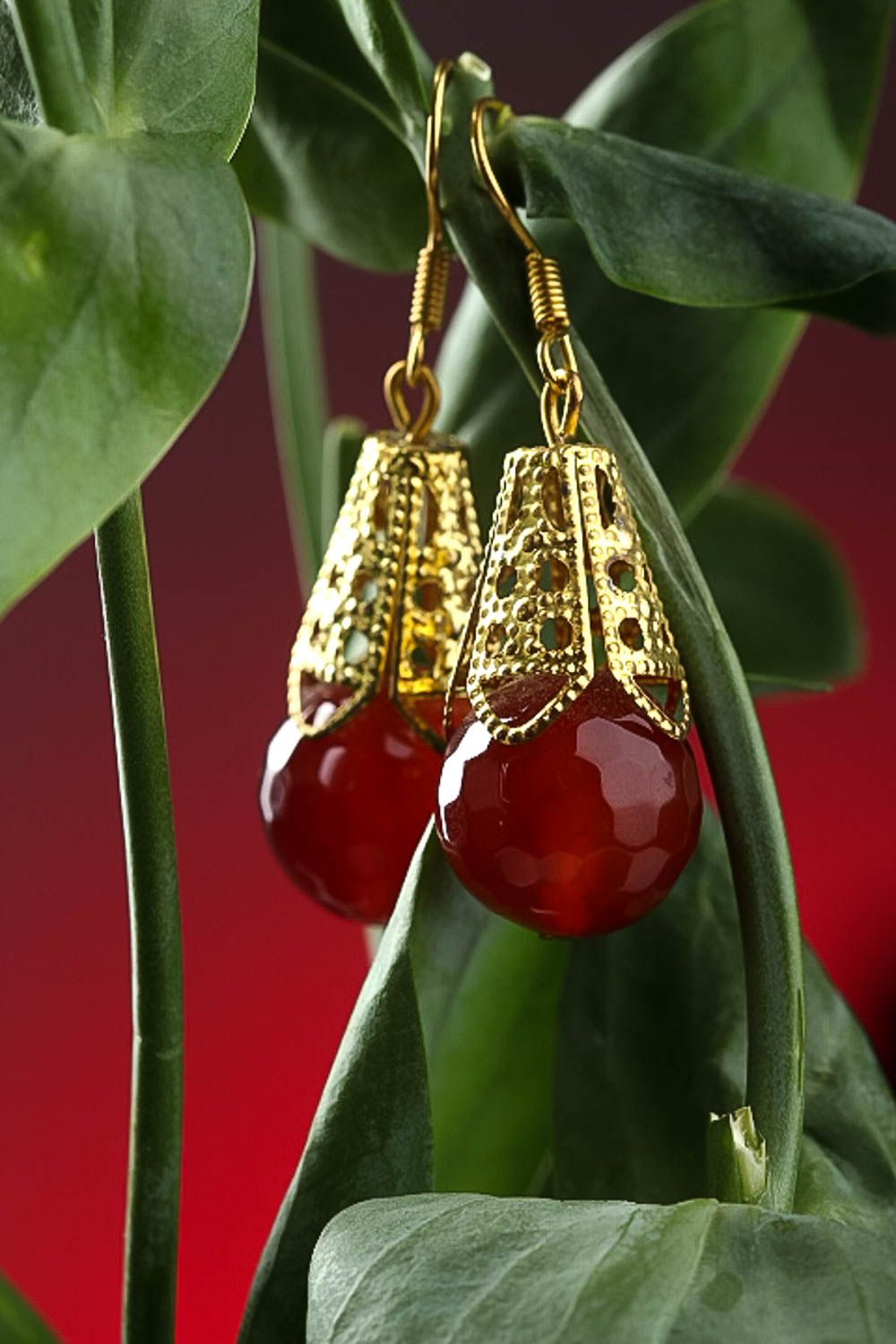 Handmade earrings with cornelian beads earrings with charms designer jewelry photo 1
