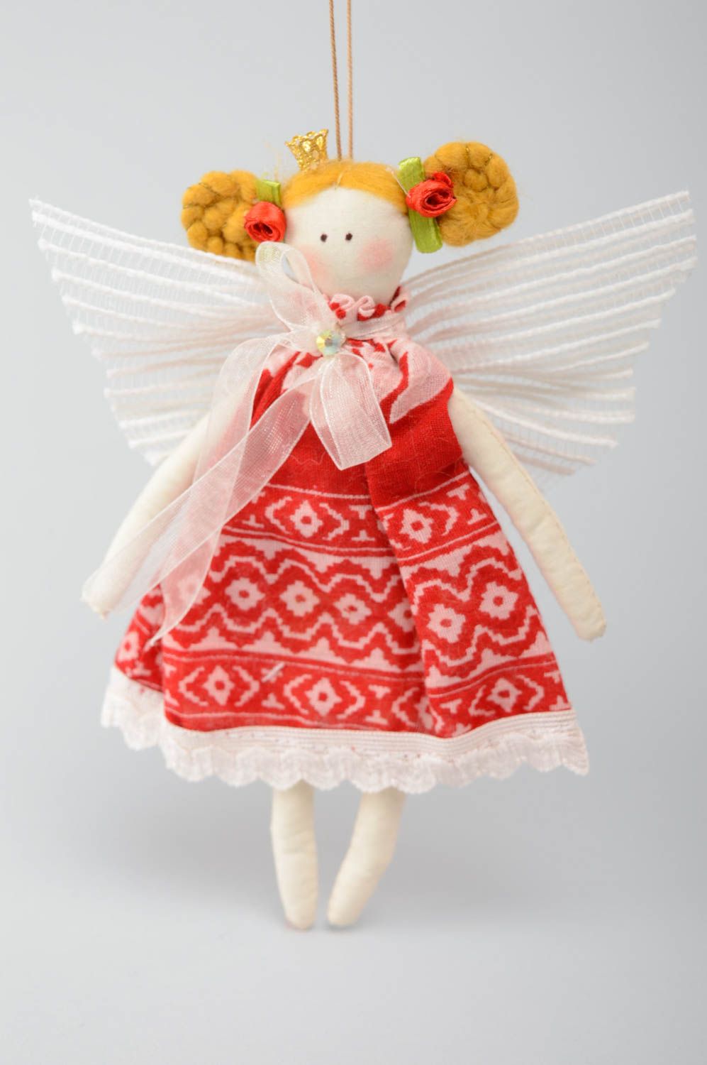 Интересная подвеска для интерьера в виде ангела из хлопчатобумажной ткани фото 1