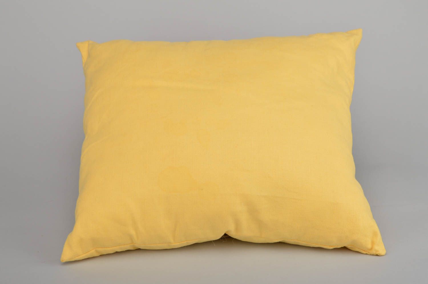 Handmade decorative throw pillow sewn of cotton yellow and red with name Radu photo 5