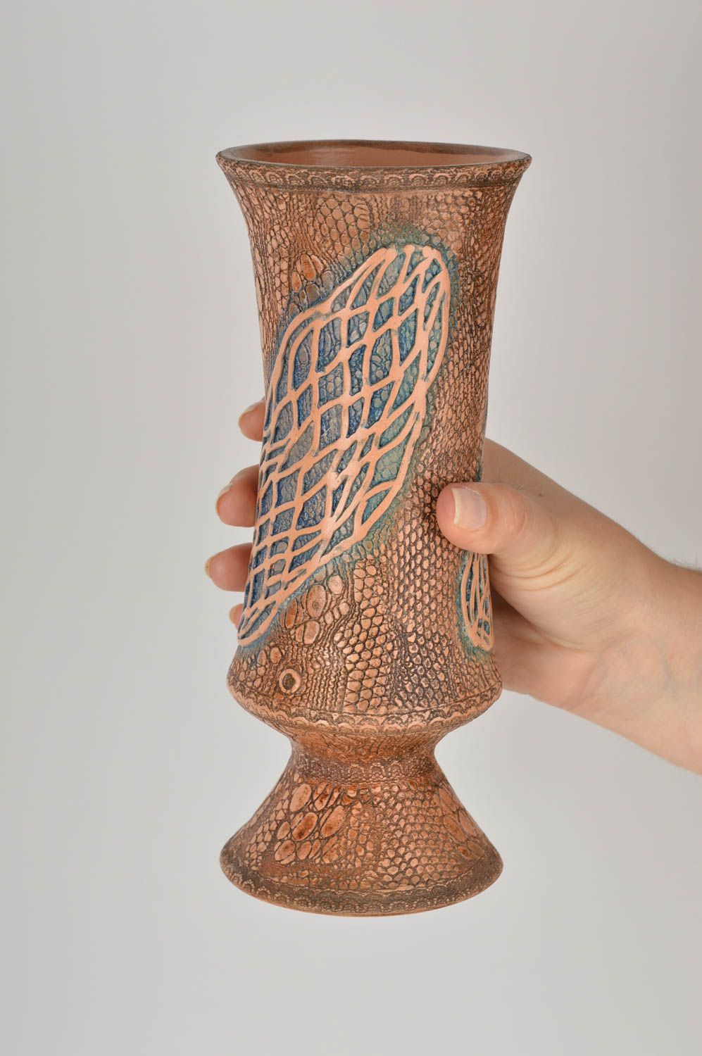 9 inchs brown handmade ceramic vase décor with ornament 1,05 lb photo 5