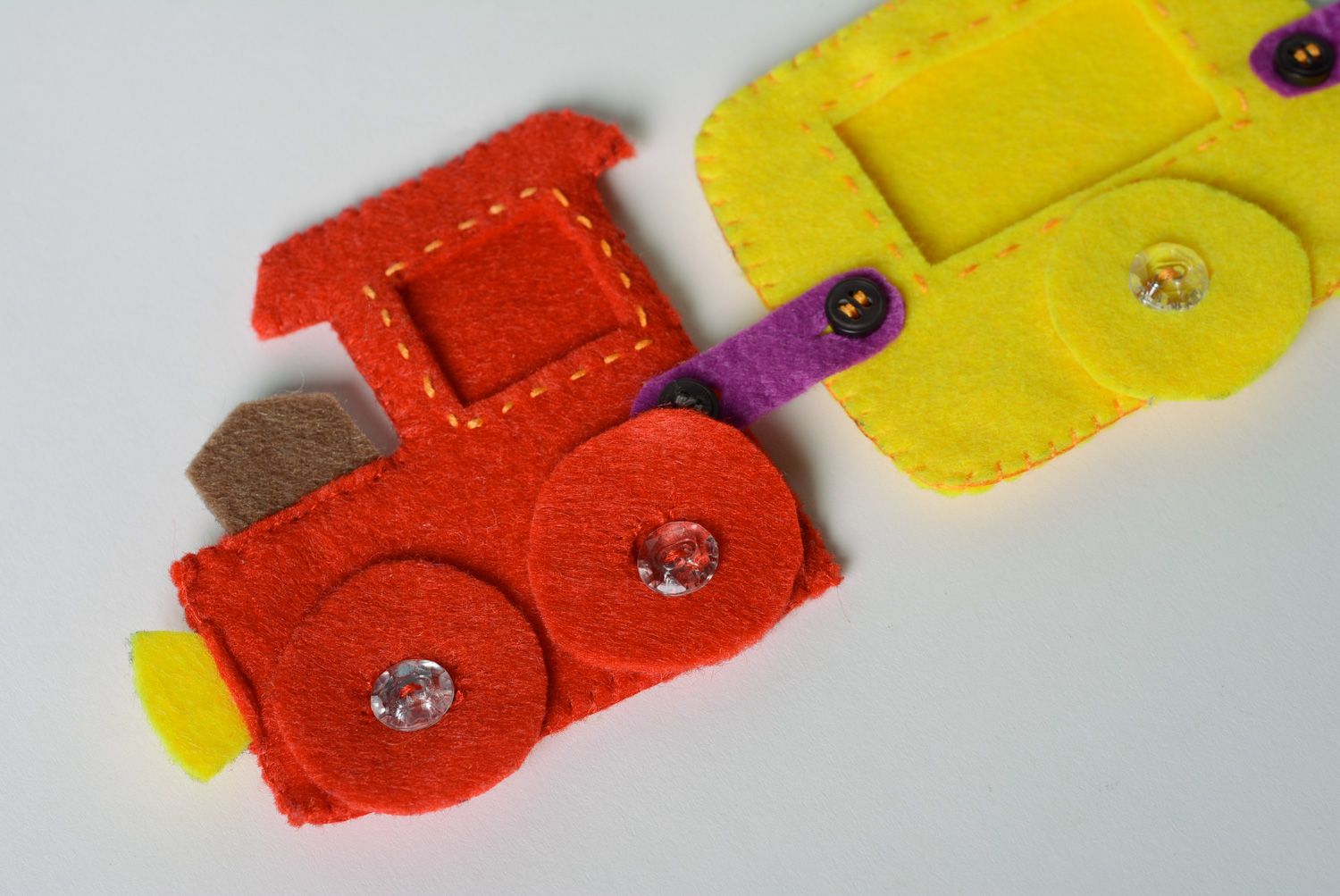 Cute handmade colorful educational toy sewn of felt with buttons Train for kids photo 3