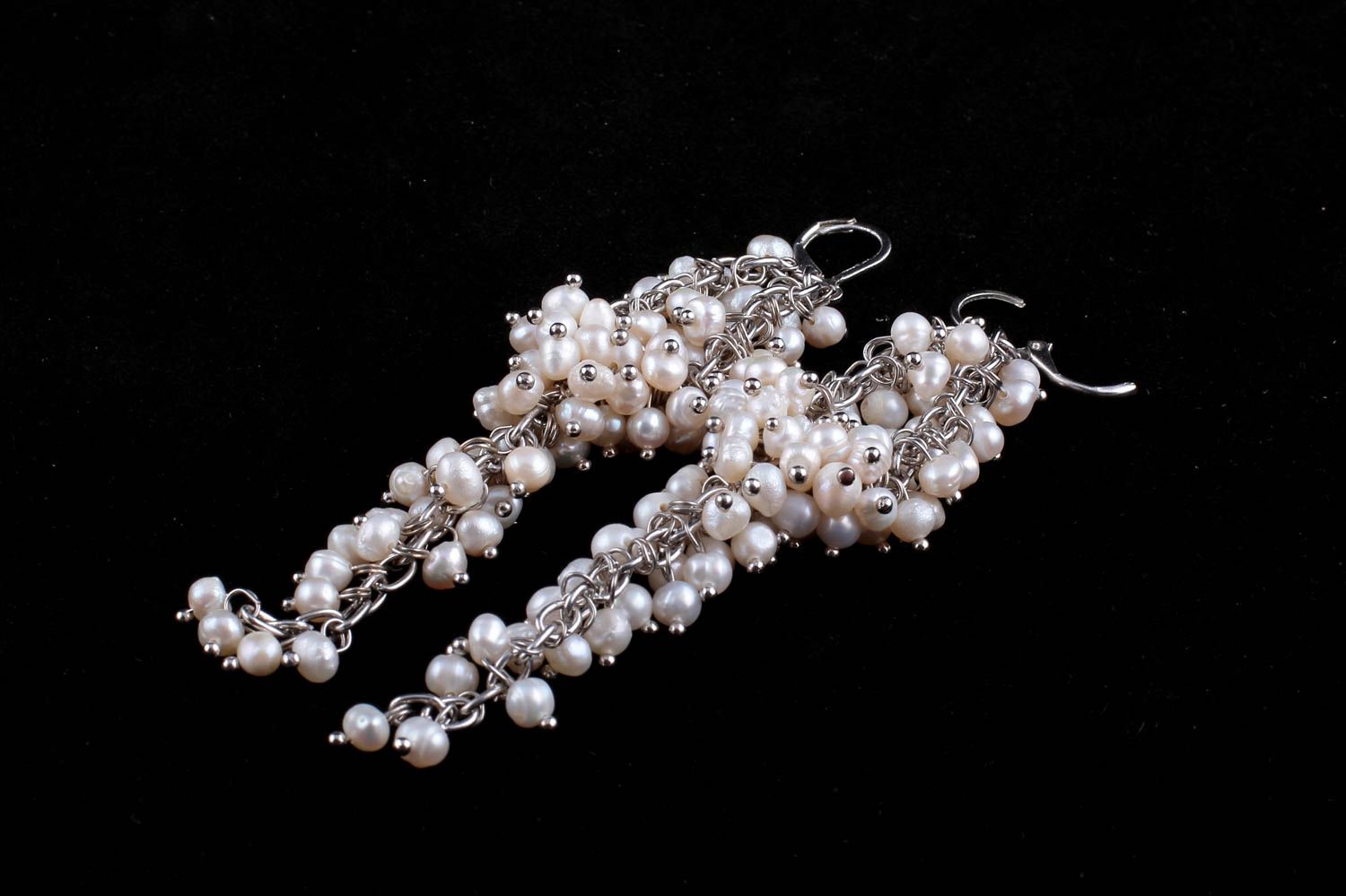 Pendientes hechos a mano bisutería artesanal pendientes largos de perlas foto 4