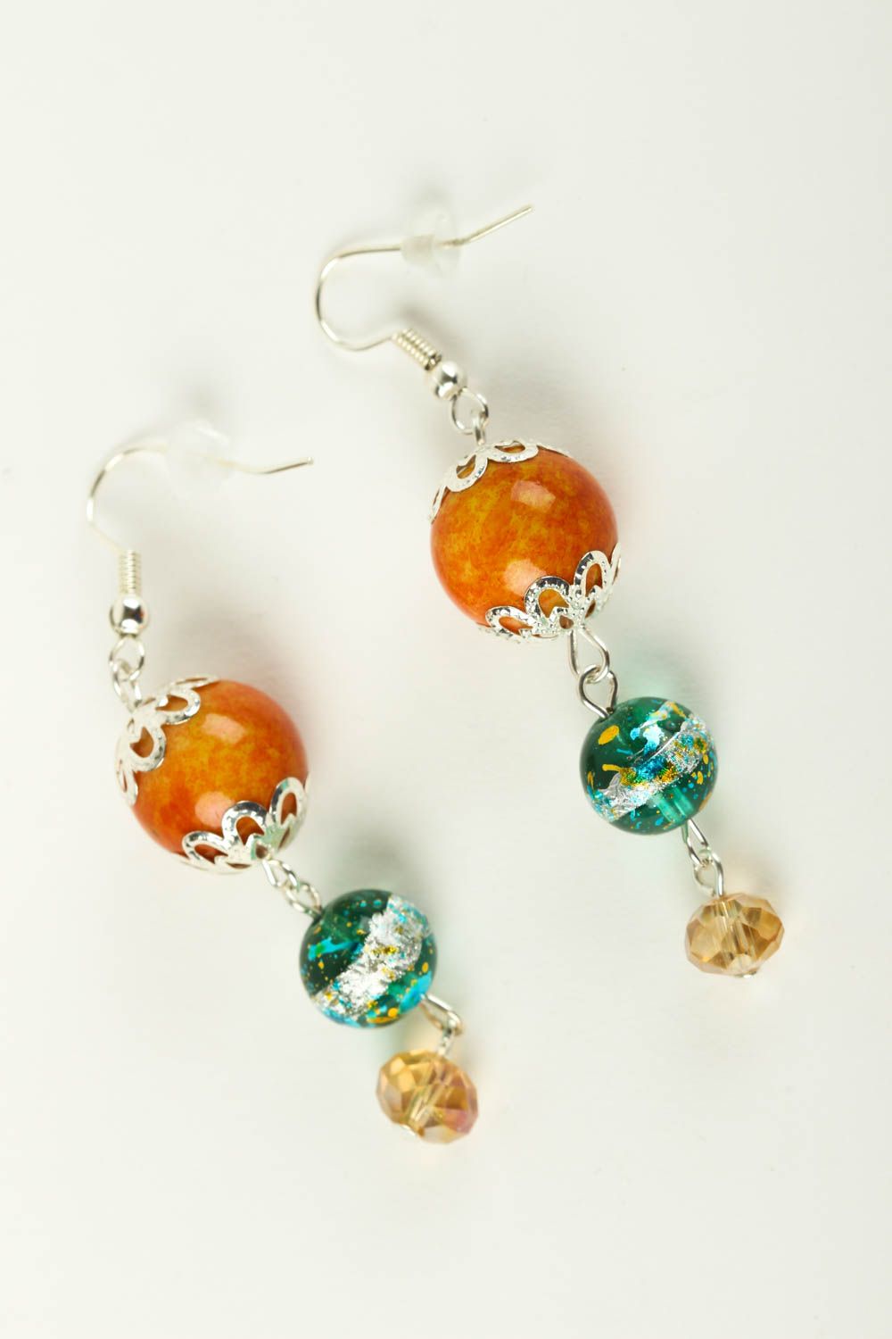 Handmade glass earrings long earrings with glass charms fashion jewelry photo 2