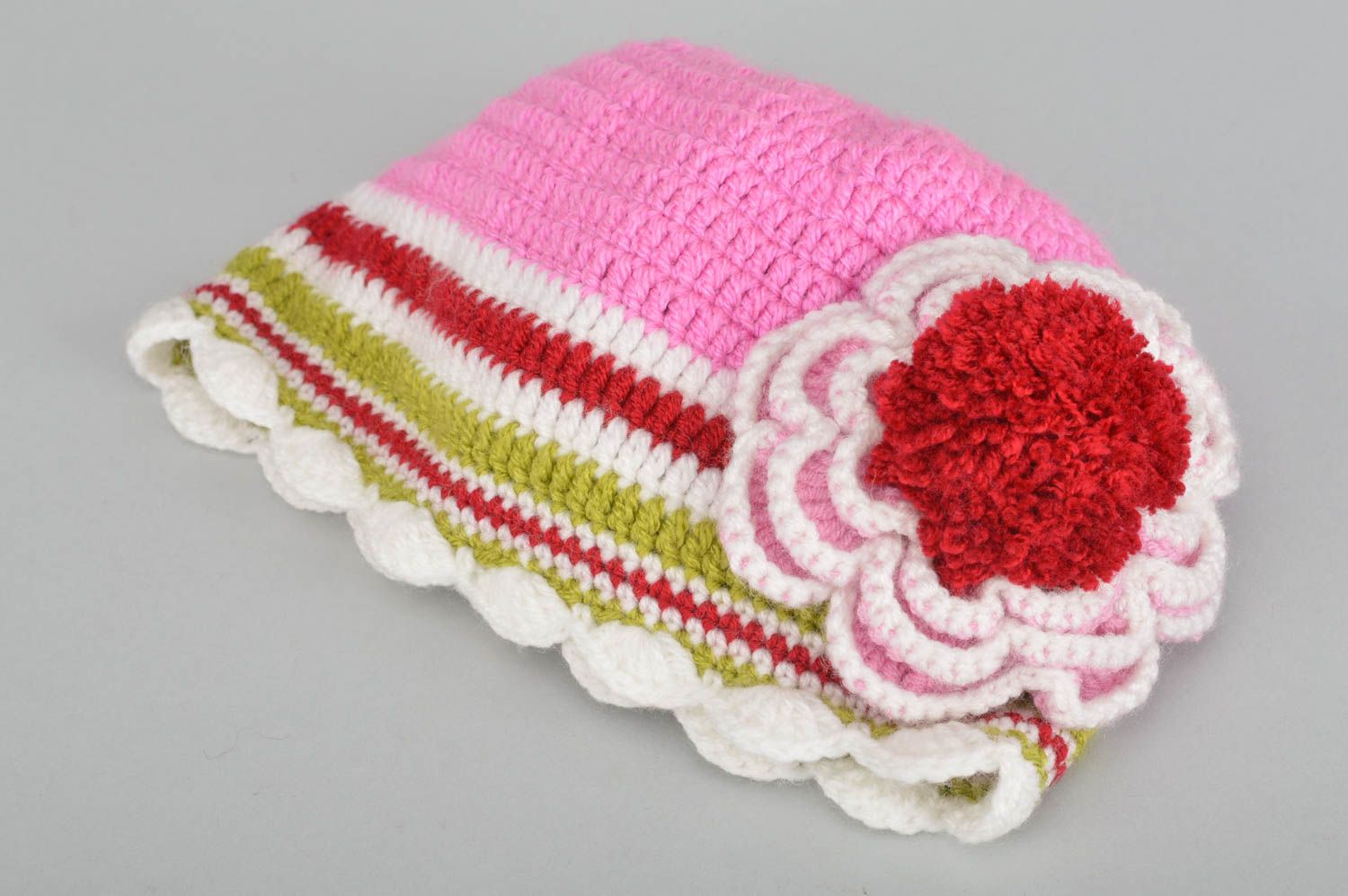 Вязаная шапка для детей ручной работы детская шапка с цветком зимняя шапка фото 2