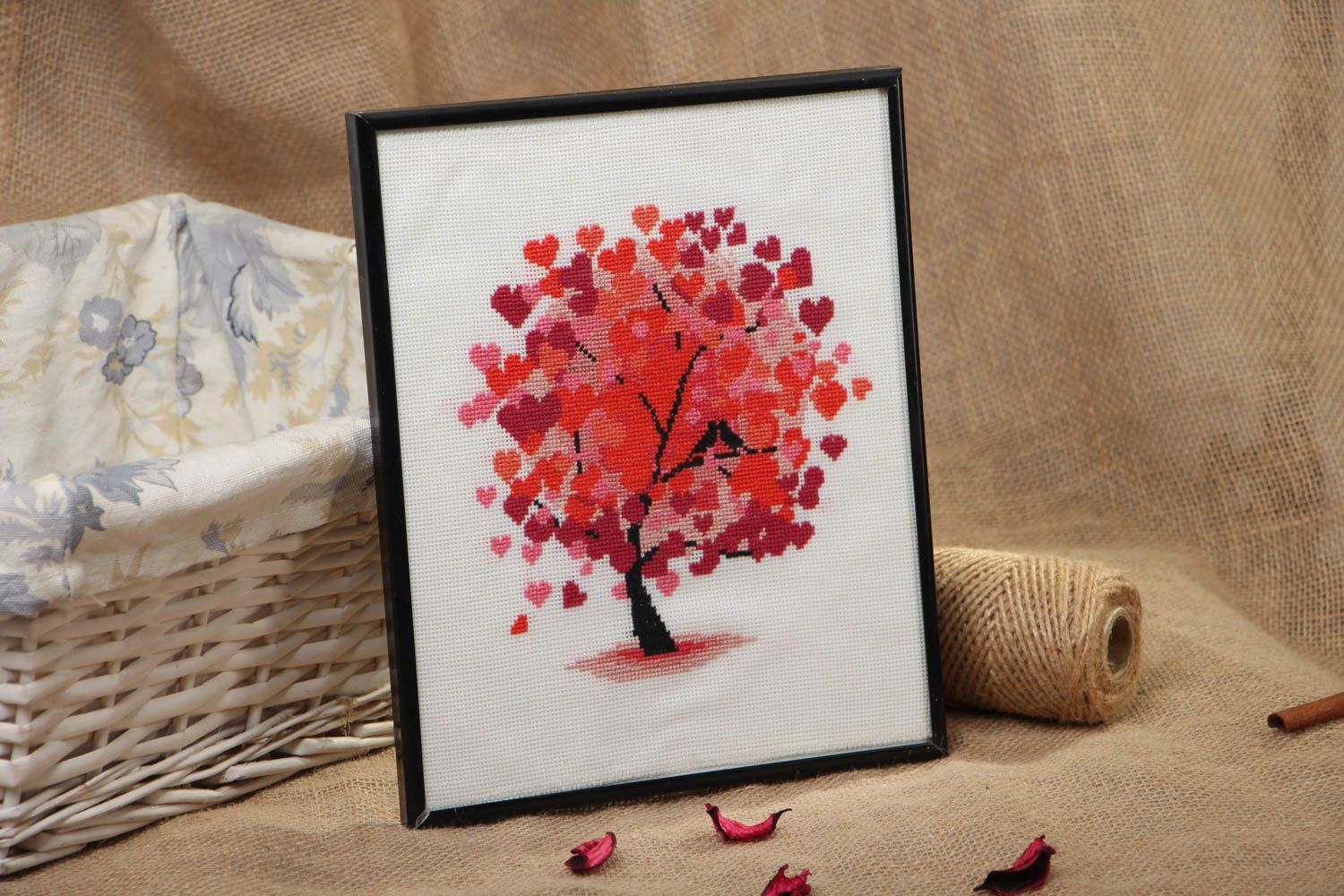 Cross stitched picture Tree of Love photo 5