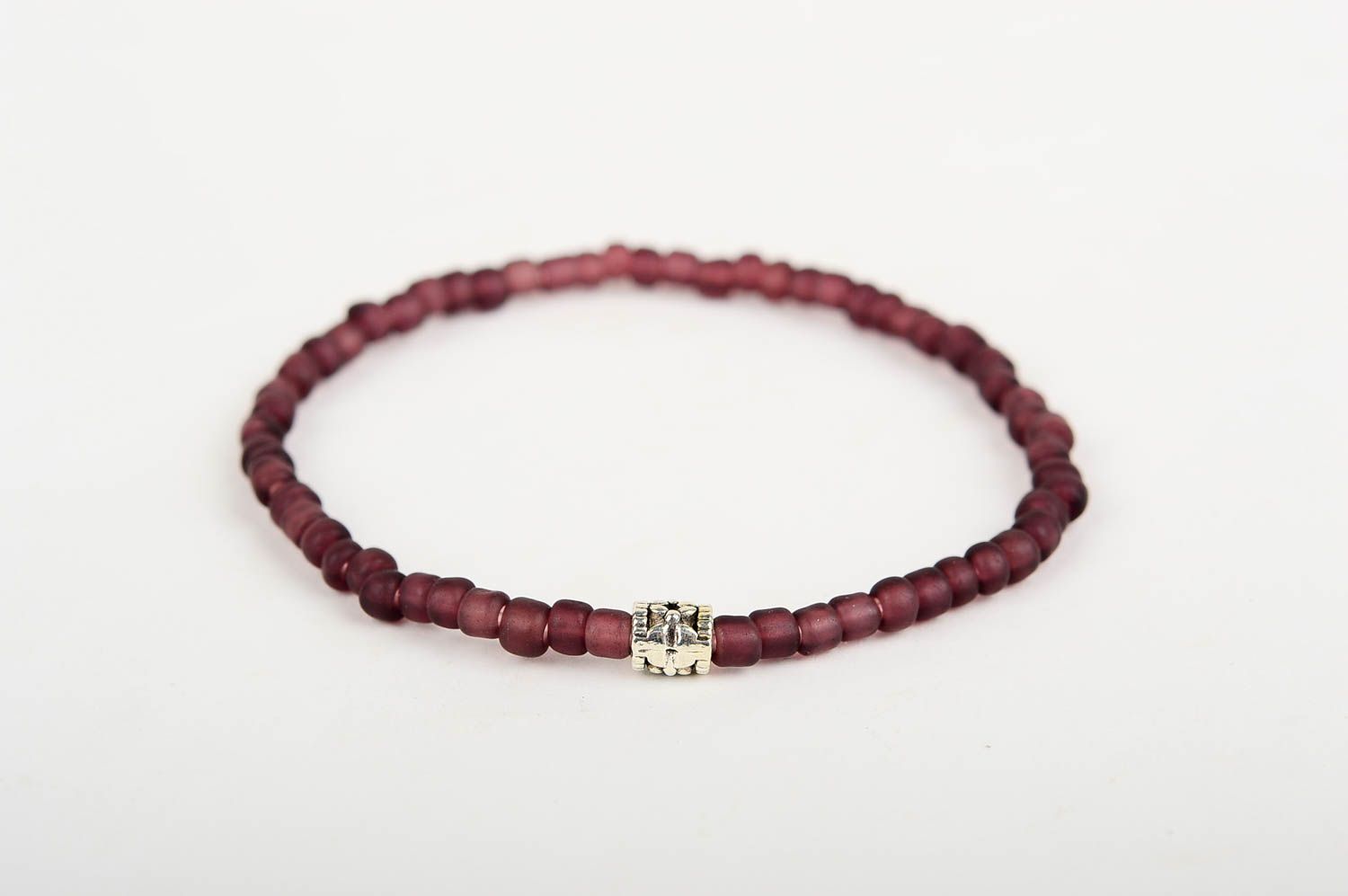 Elegant dark cherry elastic bracelet with a silver central charm for women and girls photo 3