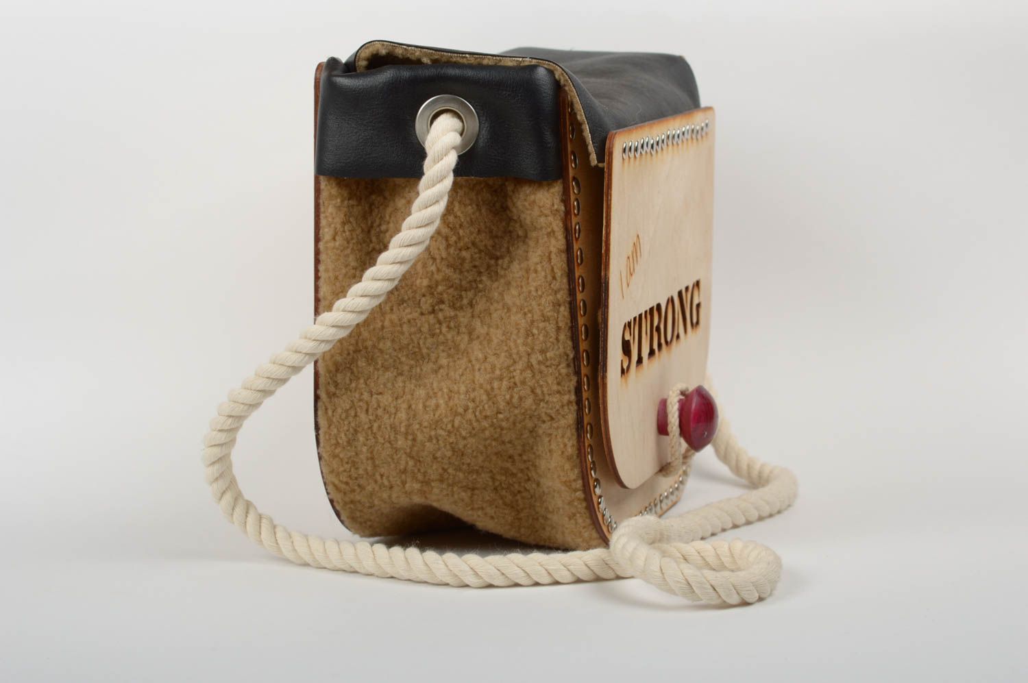 Handmade designer purse with wooden elements stylish shoulder bag for women photo 2