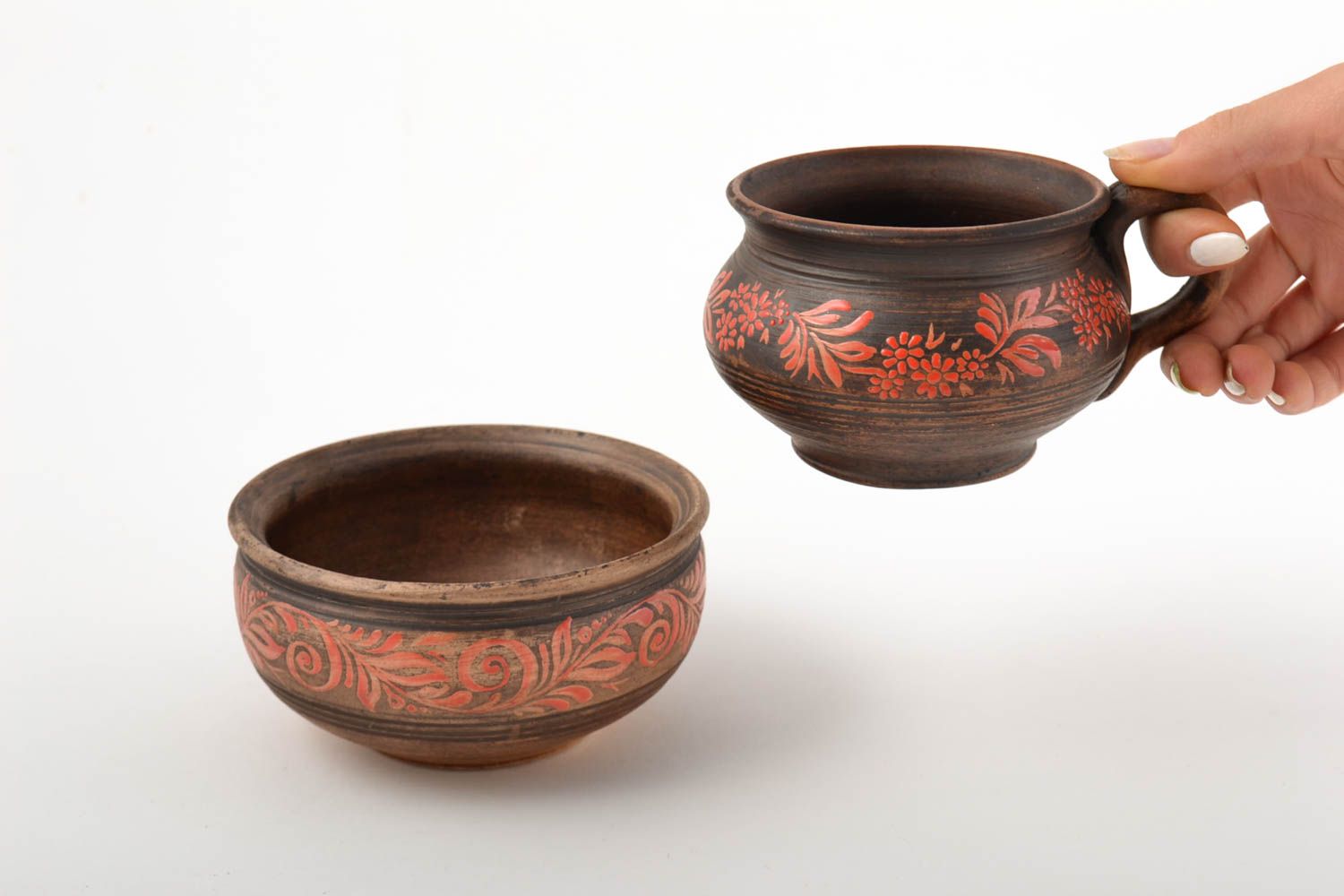 Handgemachte Keramik kleine Schüssel Ton Tasse Schüssel aus Ton bemaltes Set foto 5