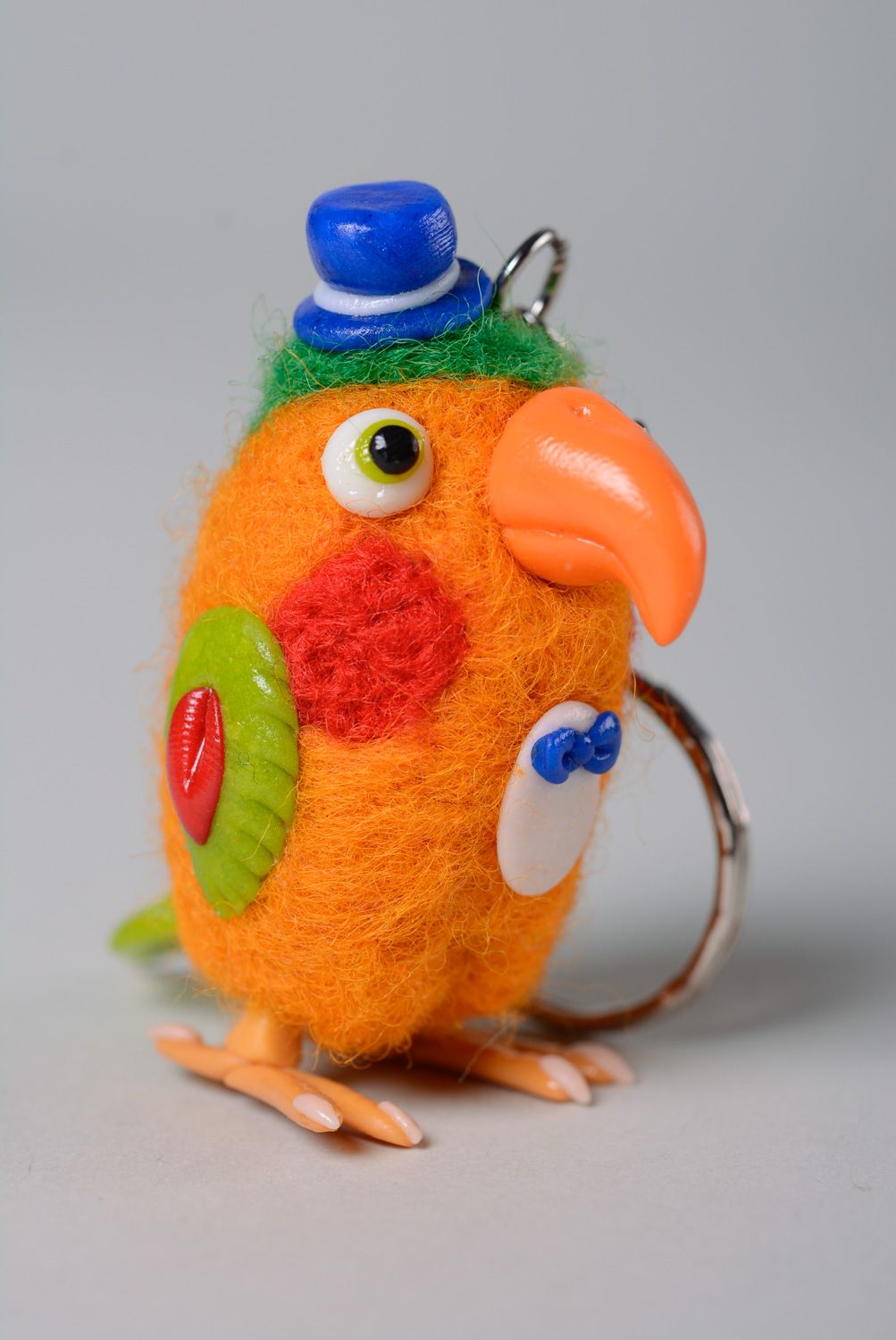 Nice felted toy hand made of wool and polymer clay Parrot photo 2