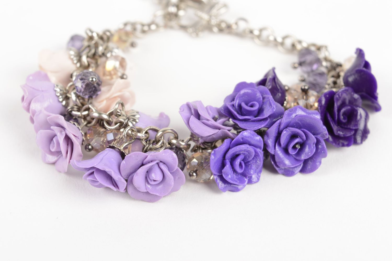 Handmade bracelet women accessories purple bracelet with flowers womens jewelry photo 4