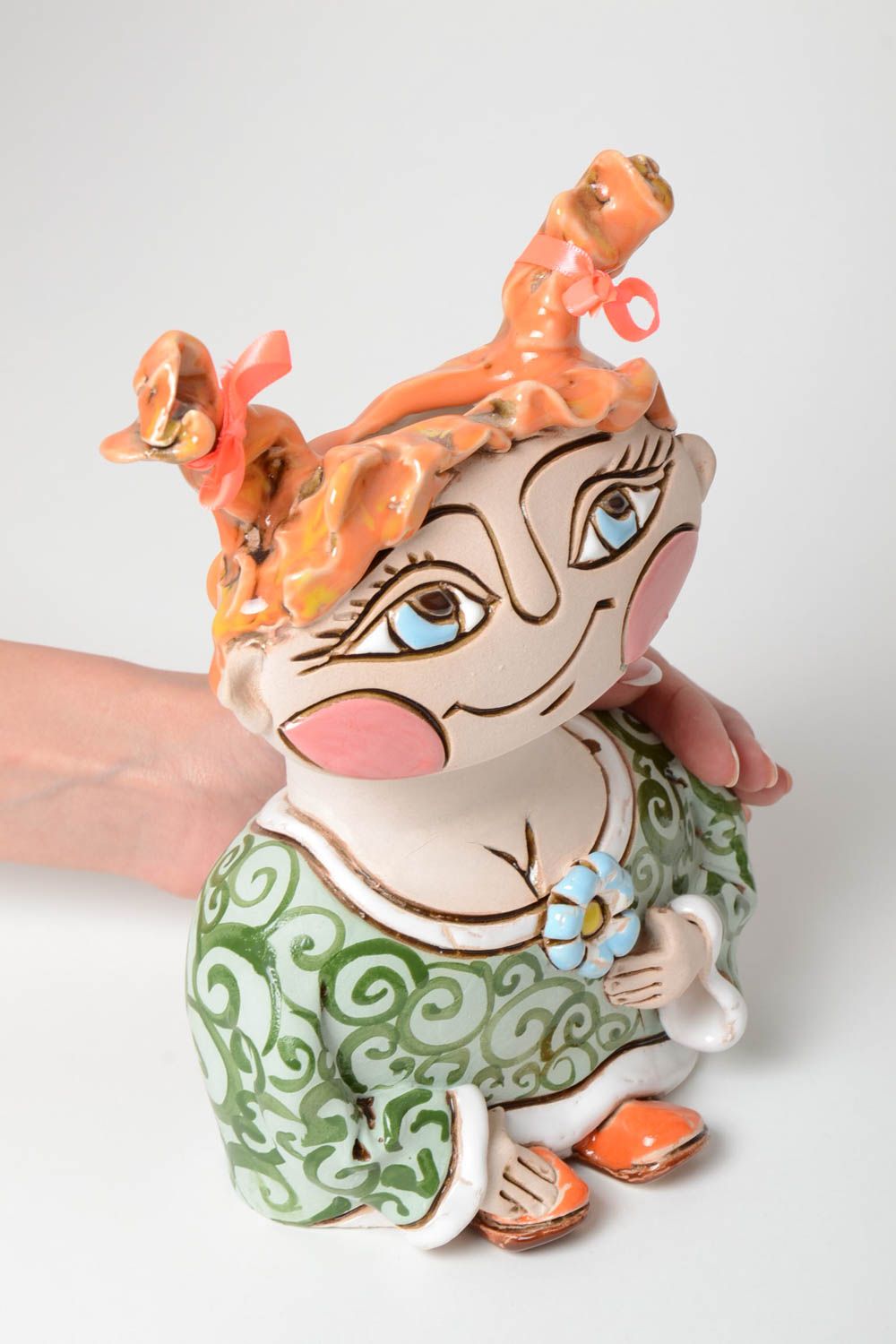 Vase céramique peint de pigments fait main original figurine de fille 70 cl photo 5