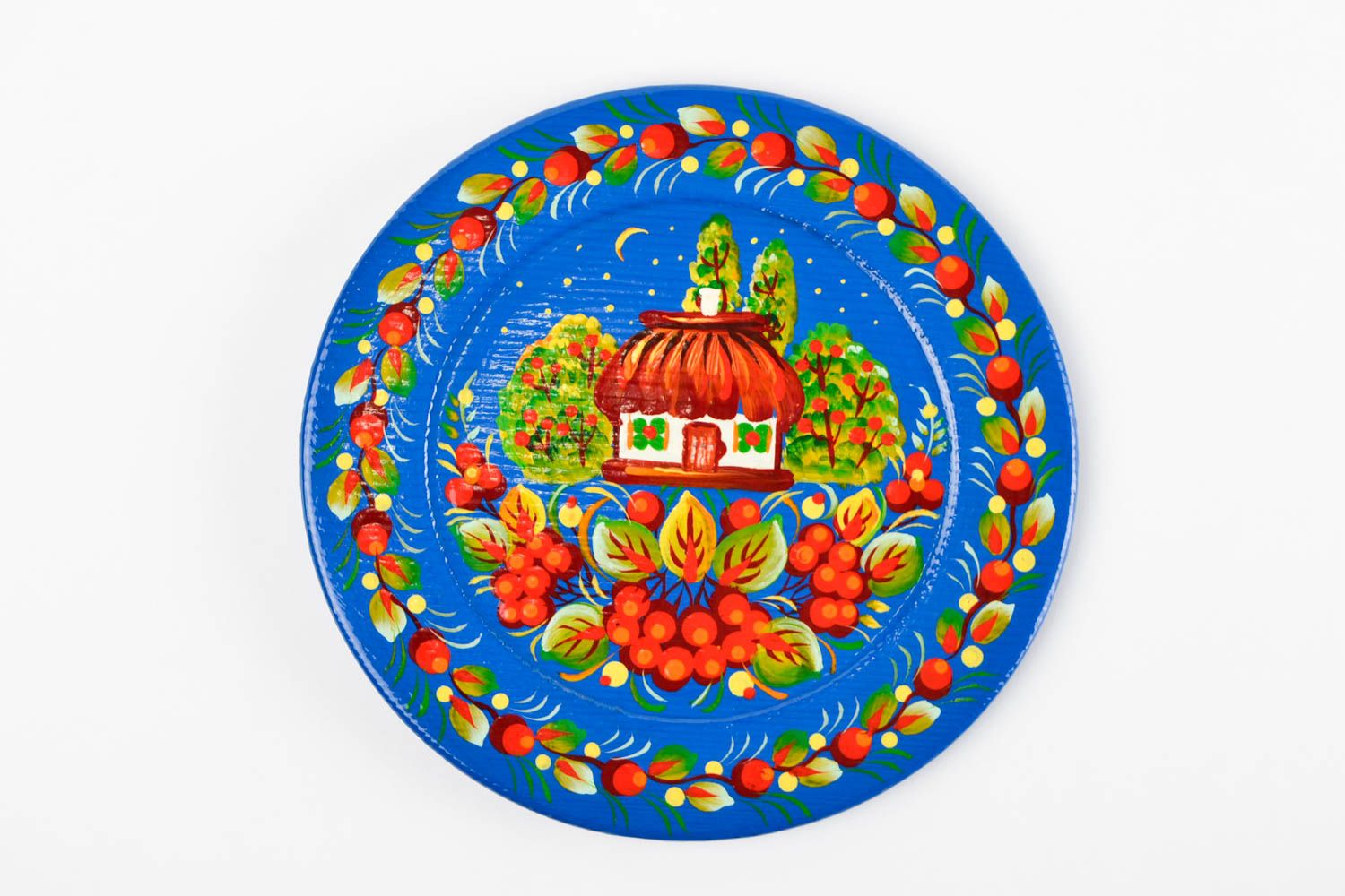 Расписная посуда ручной работы деревянная тарелка синяя расписная тарелка фото 4