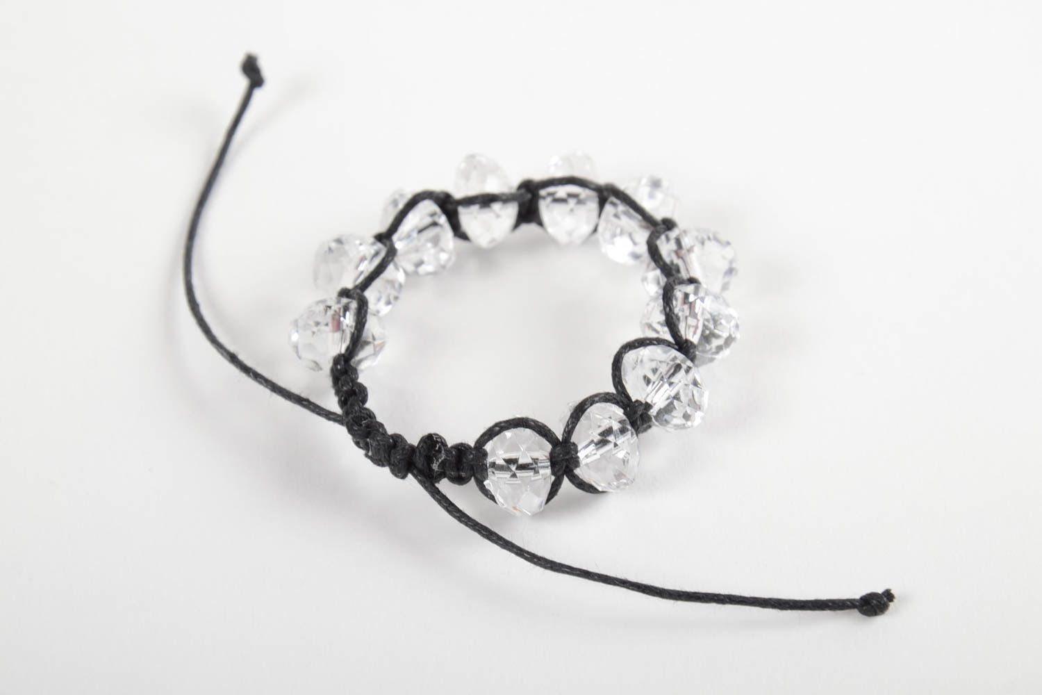 Bracelet en verre Bijou fait main avec cordon ciré noir Accessoire femme photo 4