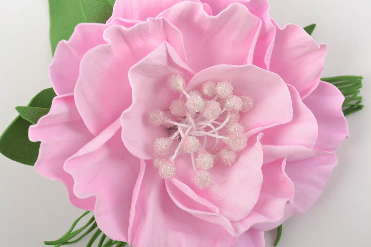 Broche barrette à cheveux en foamiran faite main en forme de fleur rose photo 7