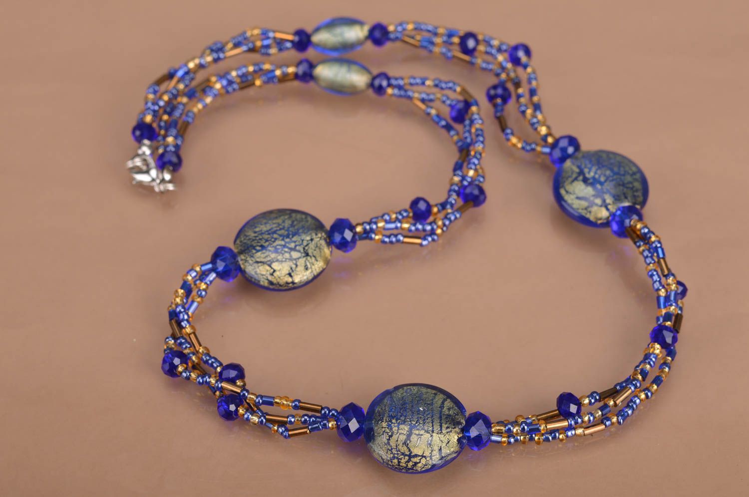 Collier en perles de rocaille et perles fantaisie original bleu fait main photo 5