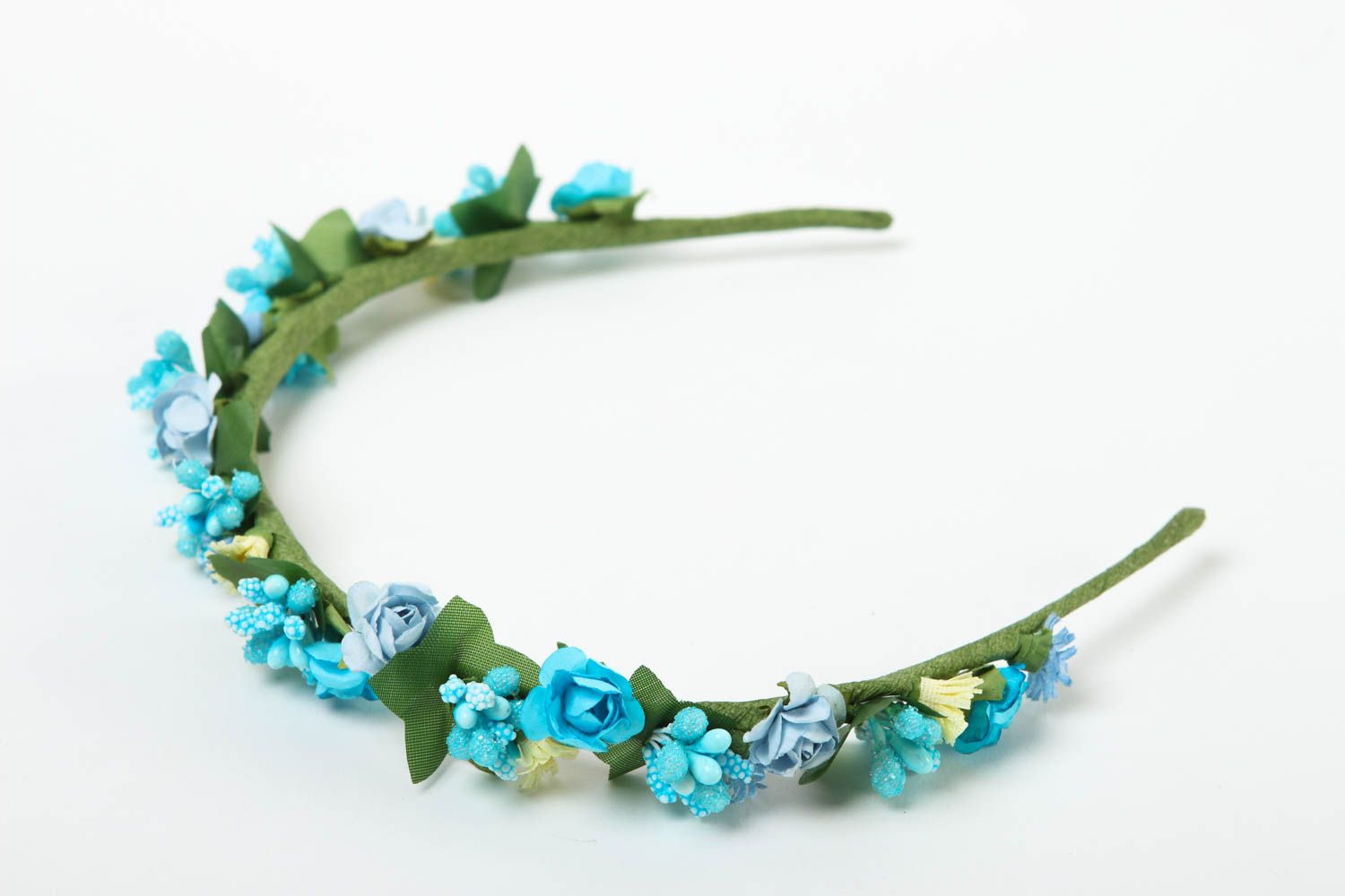 Serre-tête fleurs bleu ciel Bijou fait main tendance fin Accessoire cheveux photo 3