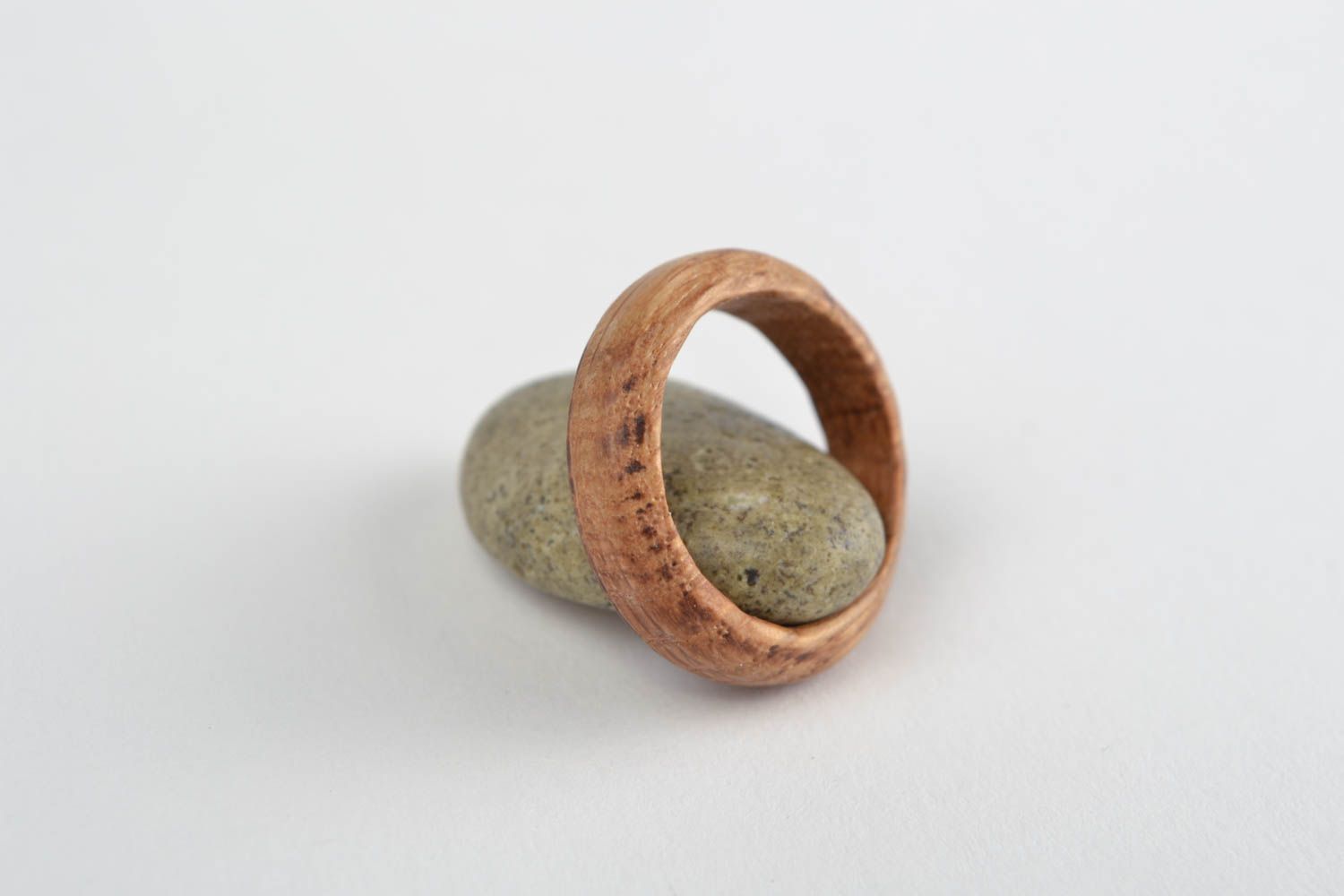 Simple handmade jewelry ring carved of natural oak wood of laconic design photo 5