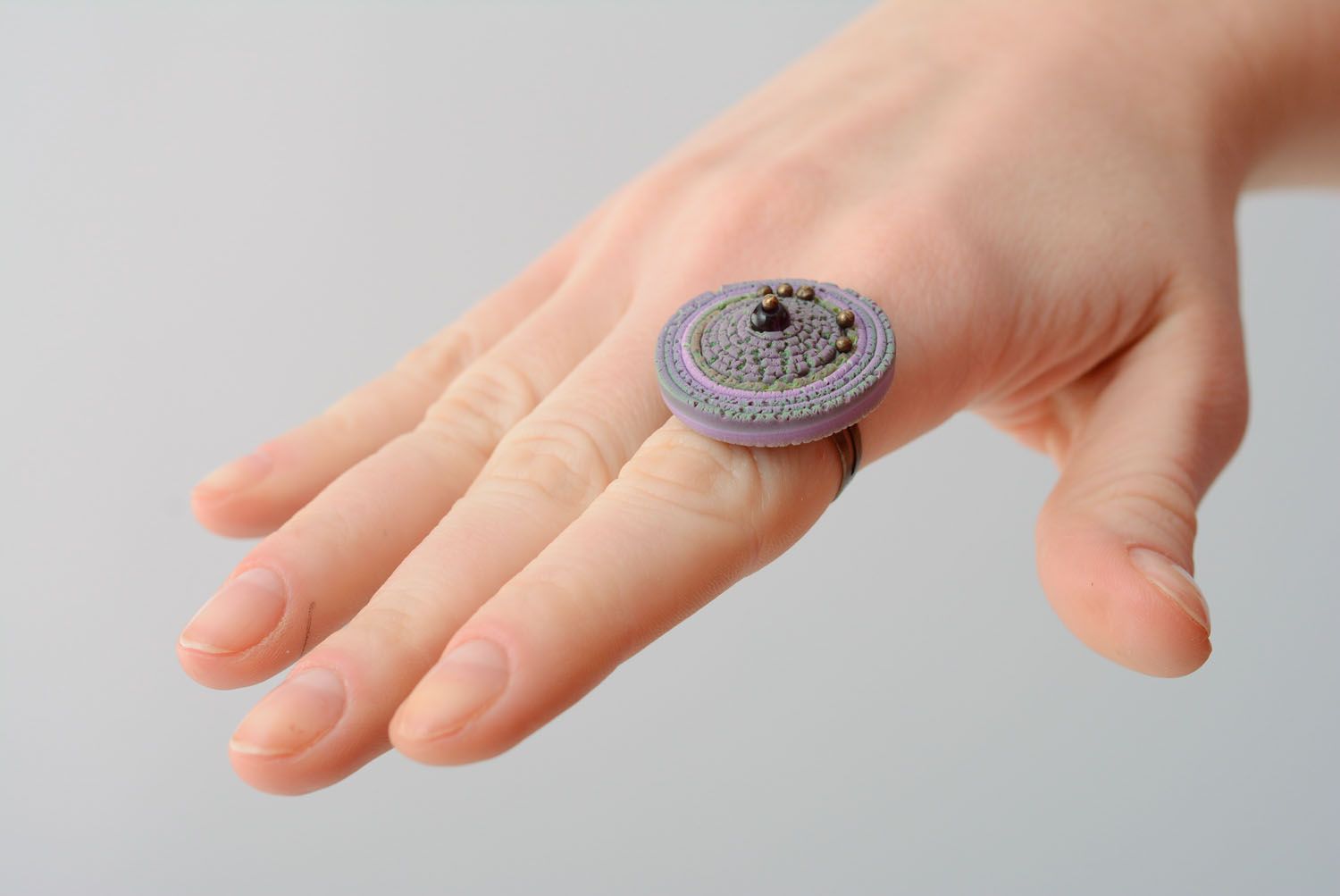 Кольцо из полимерной глины Фиолетовая дымка фото 4