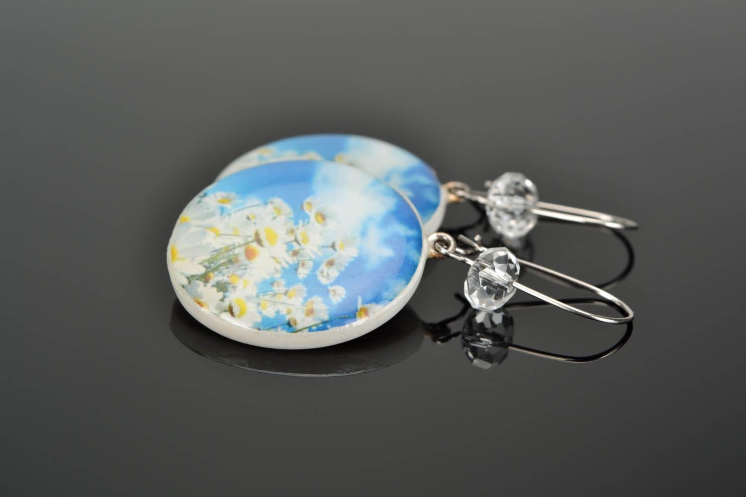 Earrings made ​​of polymer clay Celestial Daisies photo 1