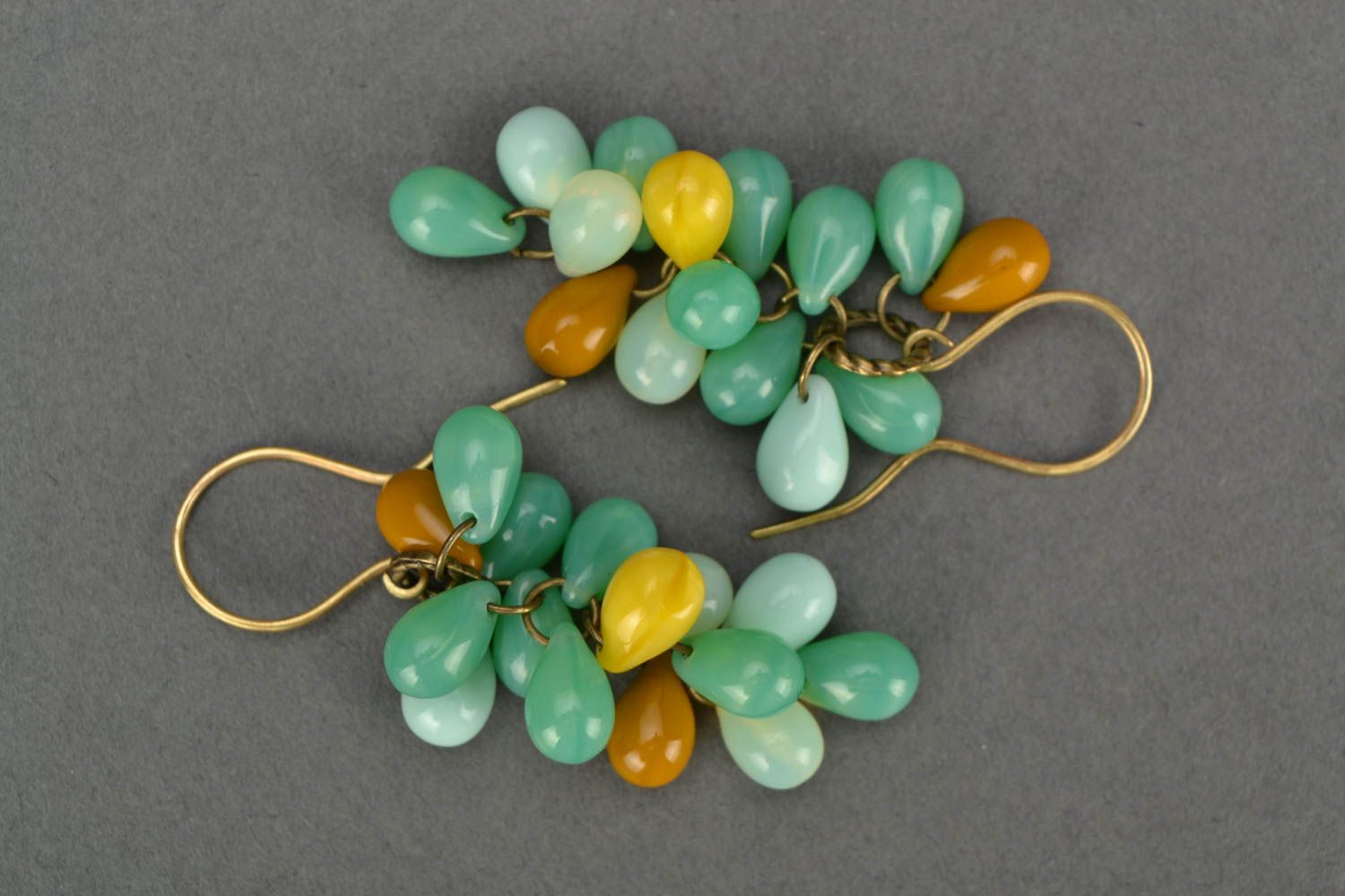 Beautiful handmade long earrings with Czech glass beads Turquoise Grapes photo 3