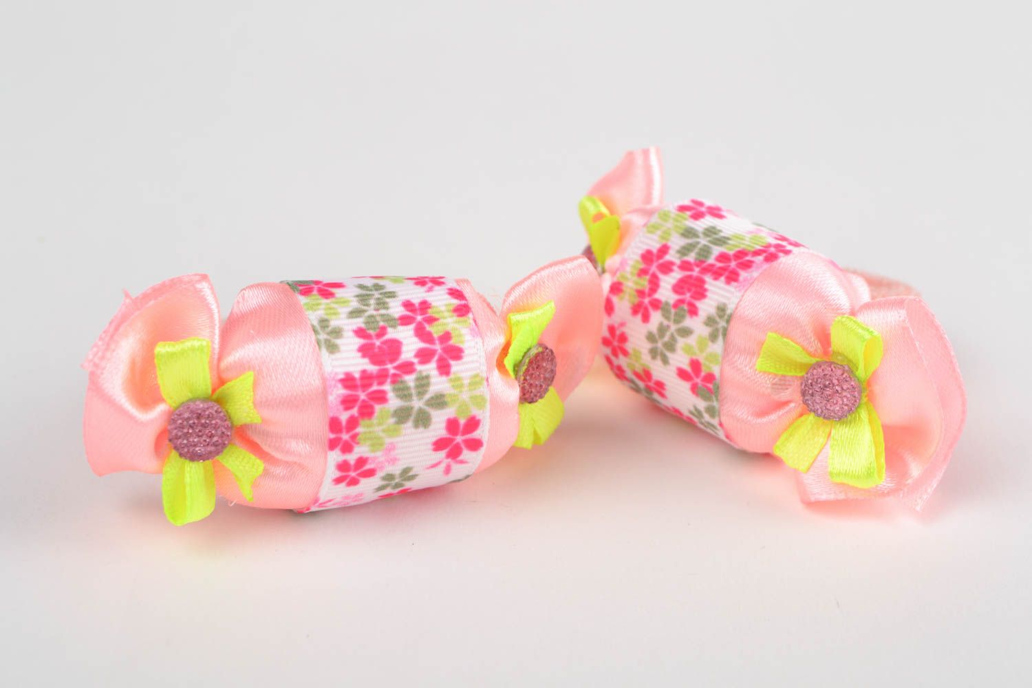 Beautiful handmade pink textile hair ties 2 pieces for children Candies photo 5