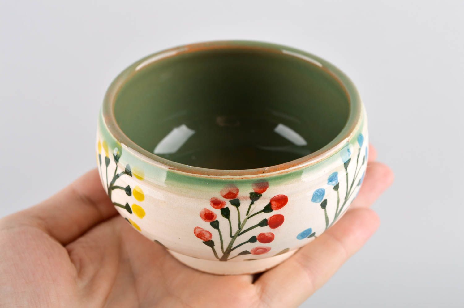 Handmade blumige Keramik Schüssel für Suppe Öko Geschirr Schale aus Ton  foto 5