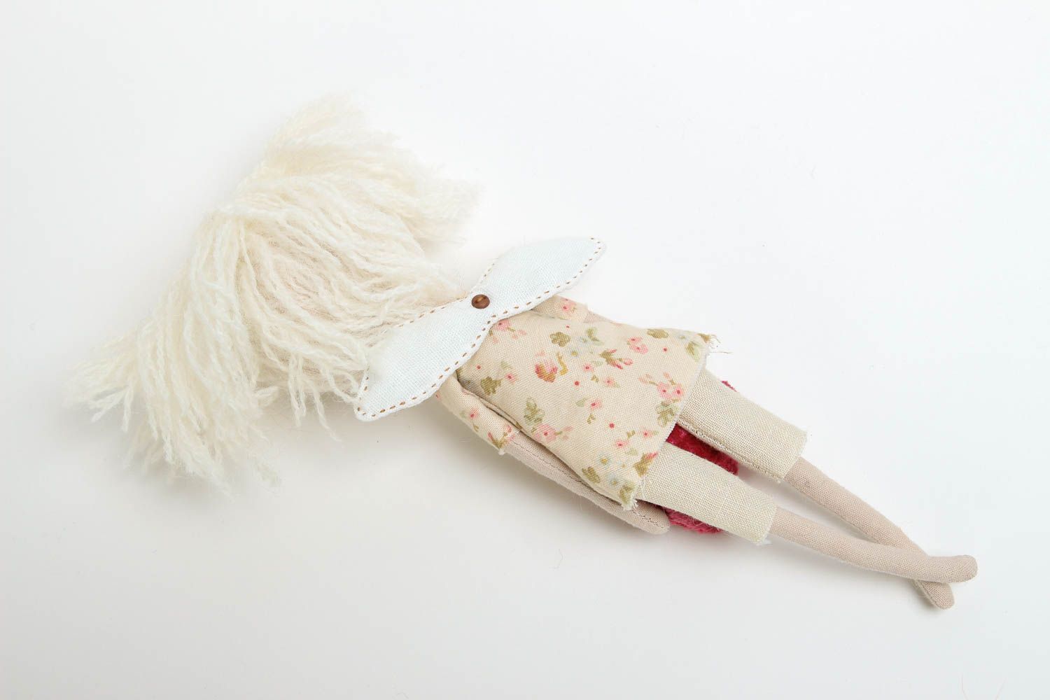 Angelo con cuore in cotone fatto a mano bambola tessile originale decoro casa foto 4