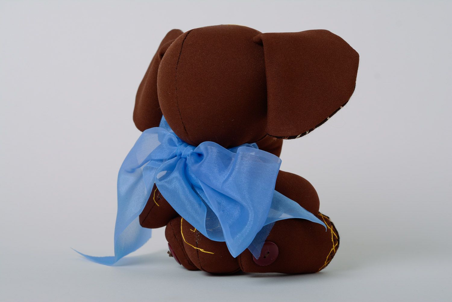 Handmade brown fabric soft toy elephant with bow and painting photo 4