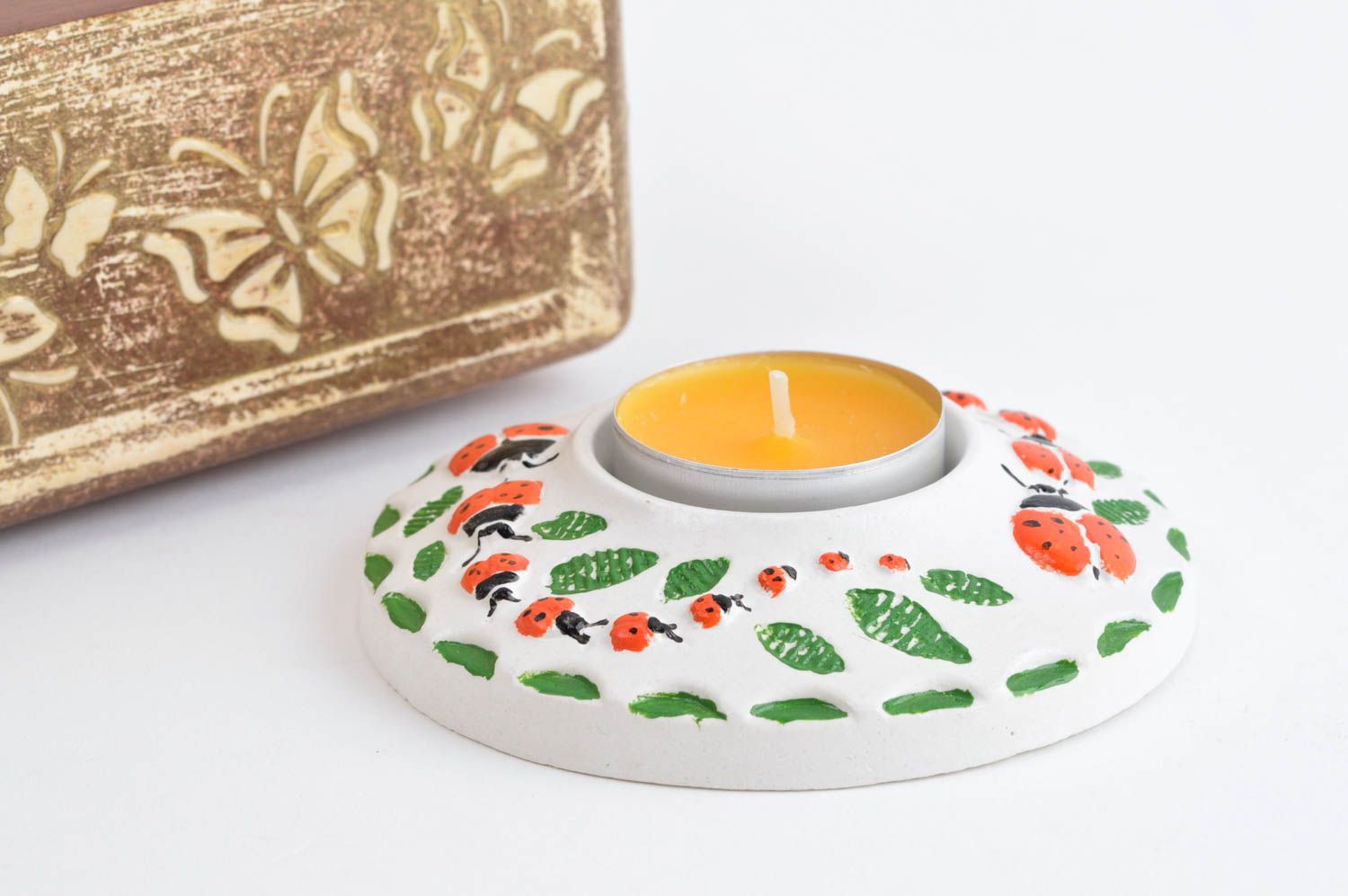 Porta velas hecho a mano de yeso decoración de hogar objeto de decoración foto 1