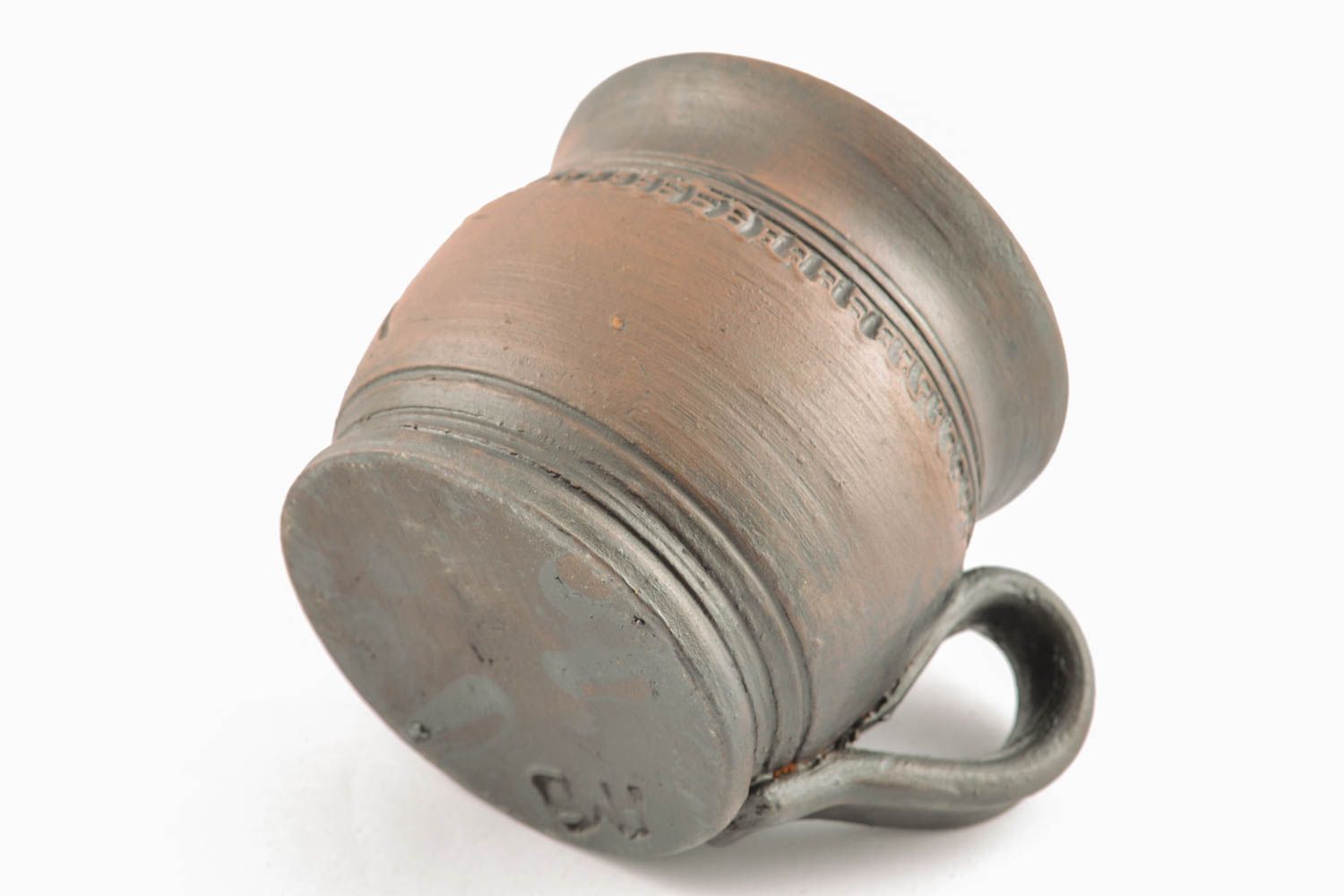 Ceramic cup bowl with handle in dark brown color 0,41 lb photo 2