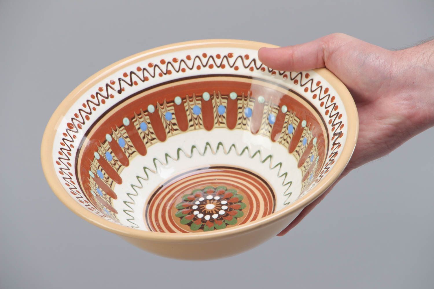 Bol de céramique vaisselle peinte de glaçure faite main ethnique 1,3 litre photo 5