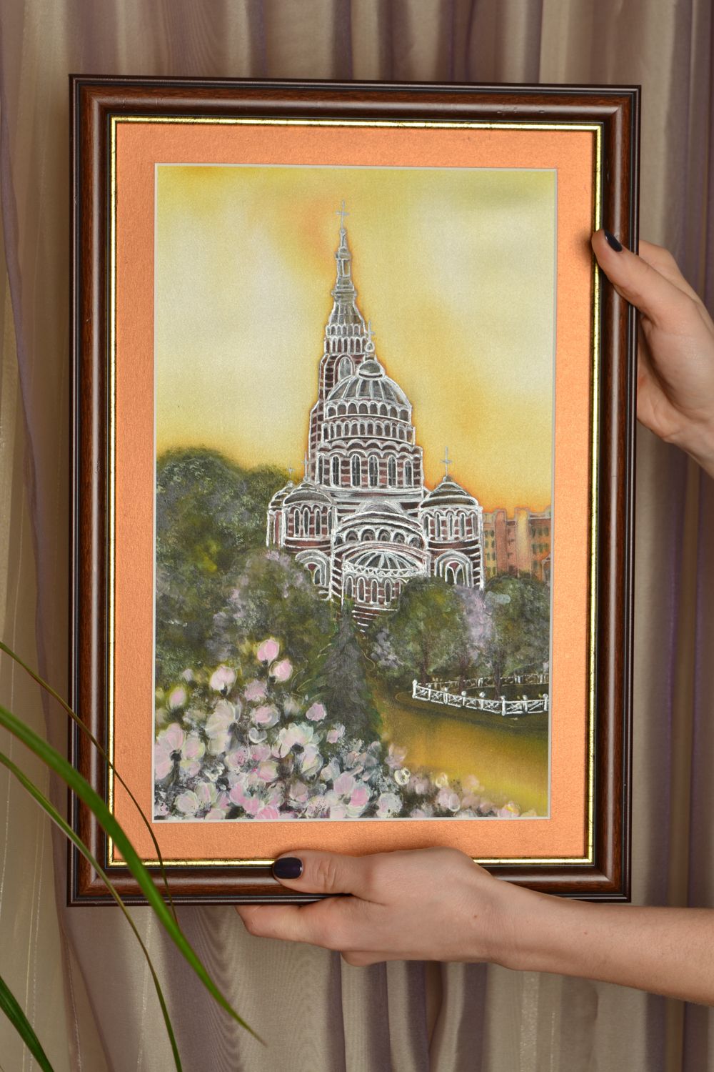 Peinture contemporaine faite main sur soie Cathédrale de l'Annonciation photo 2