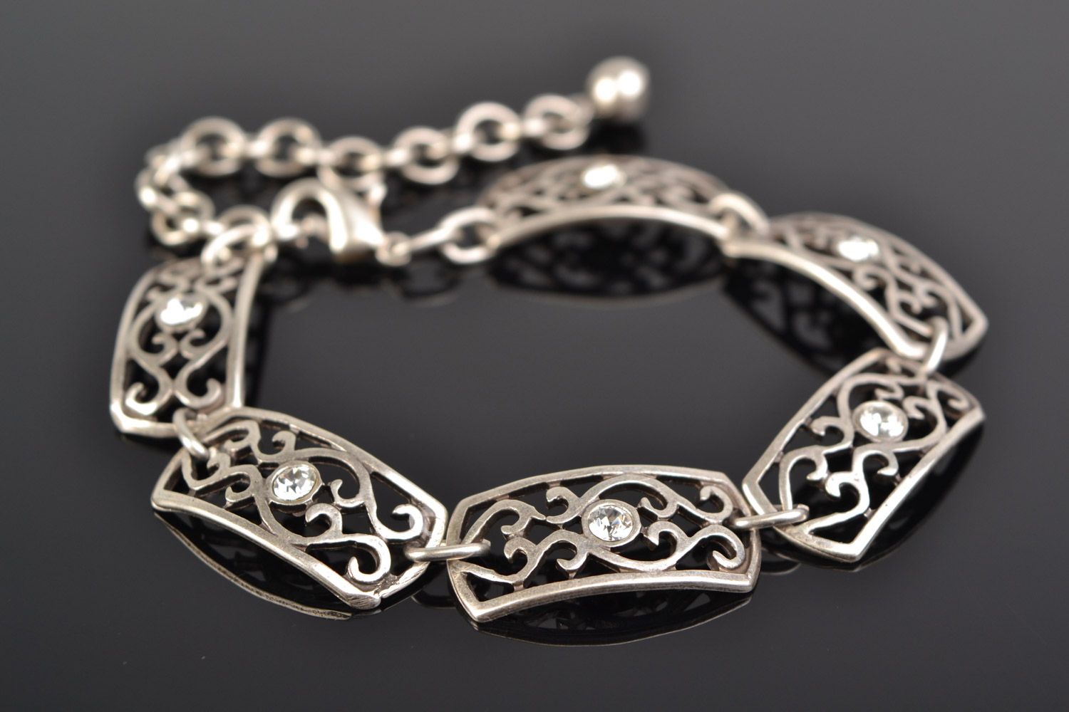 Handmade lacy wrist bracelet cast of metal in ethnic style for women photo 1