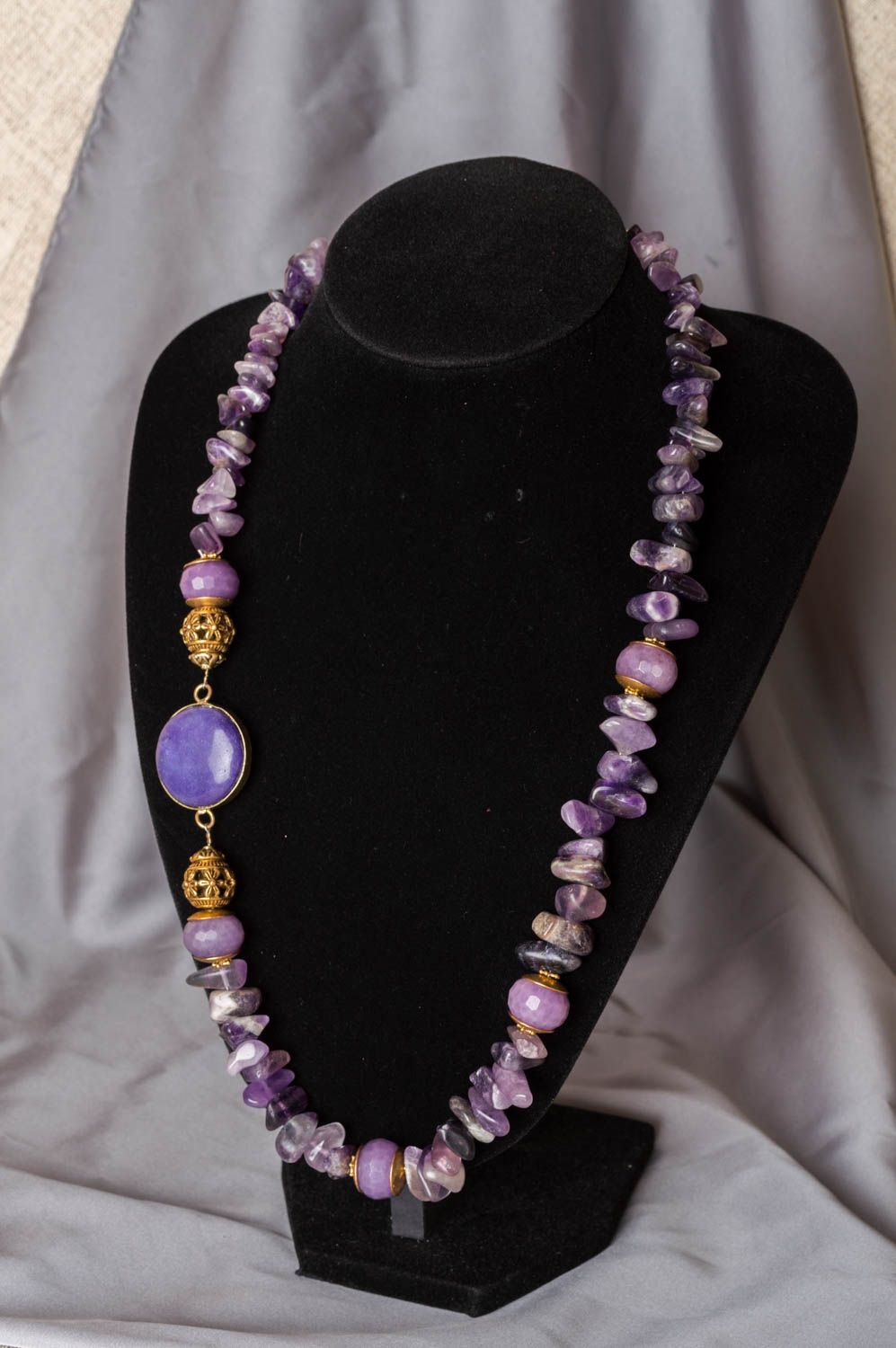 Beautiful handmade designer gemstone bead necklace in violet color palette photo 1