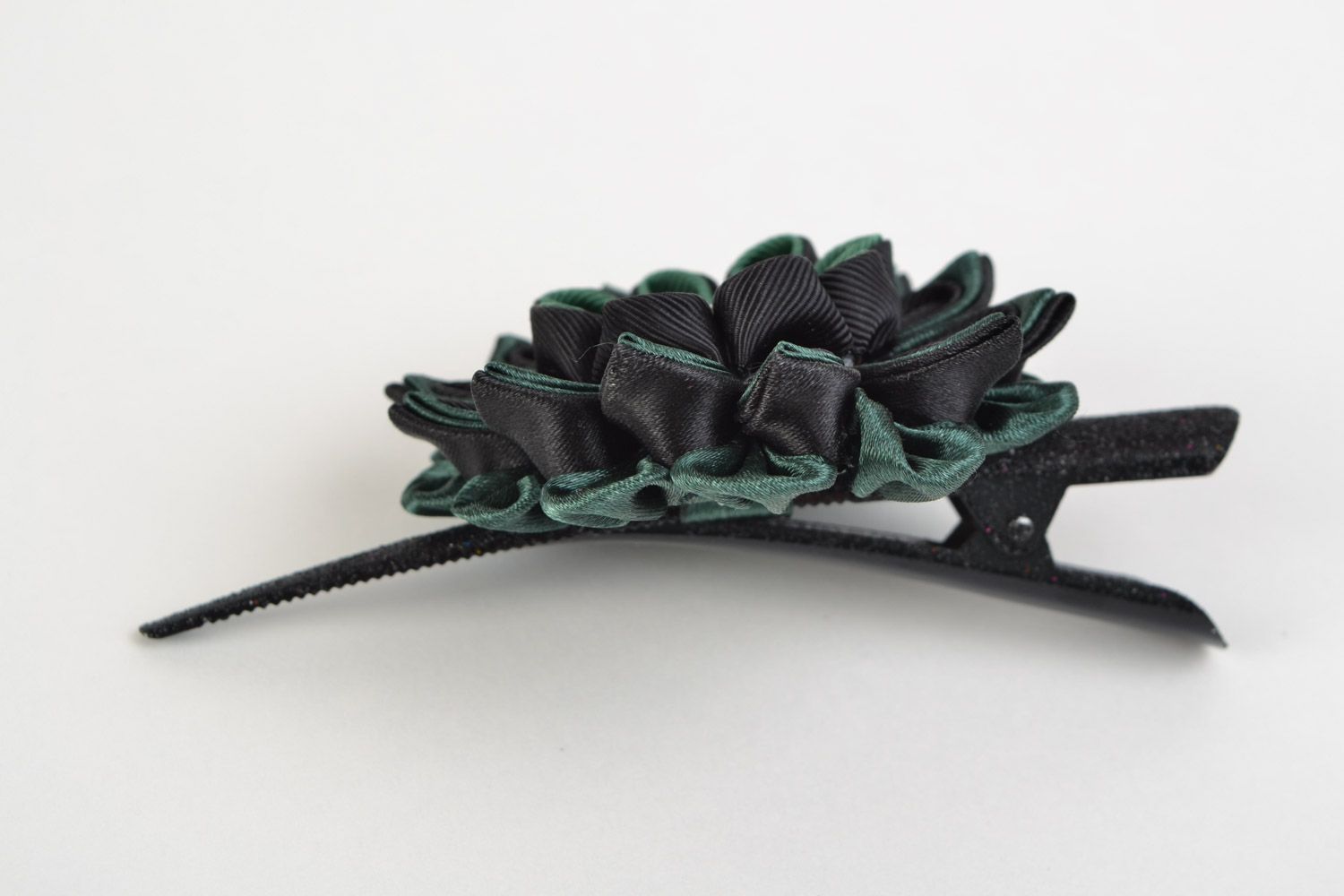 Handmade beautiful hair clip made of satin and rep ribbons with crystal photo 5