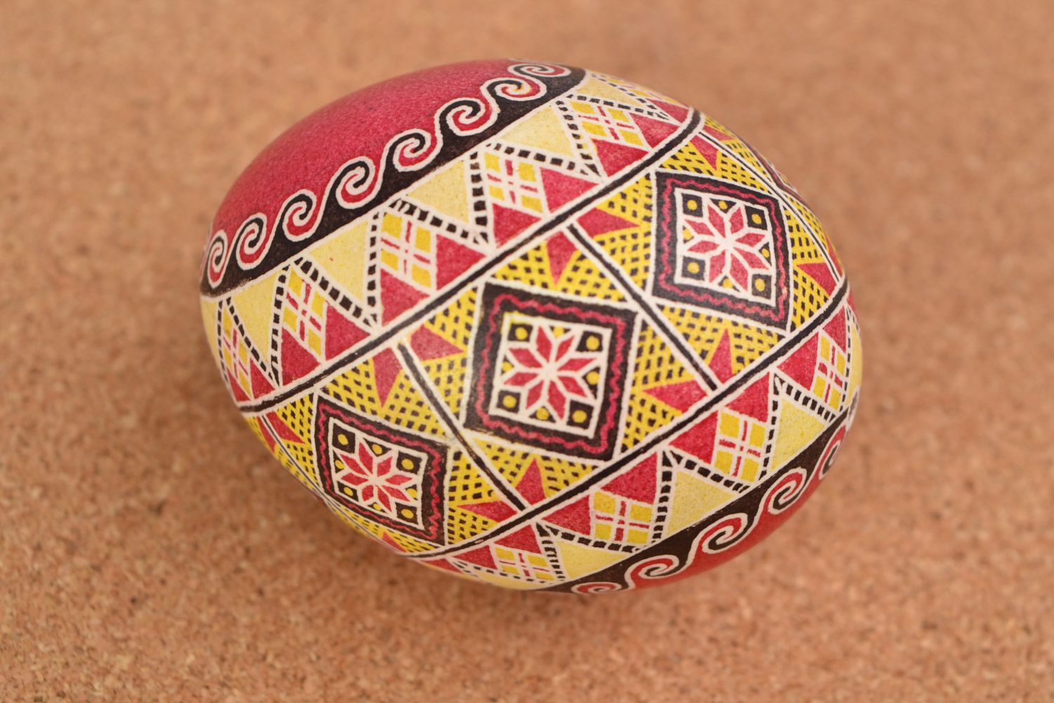Bright painted handmade Easter egg with ornaments for gift photo 1