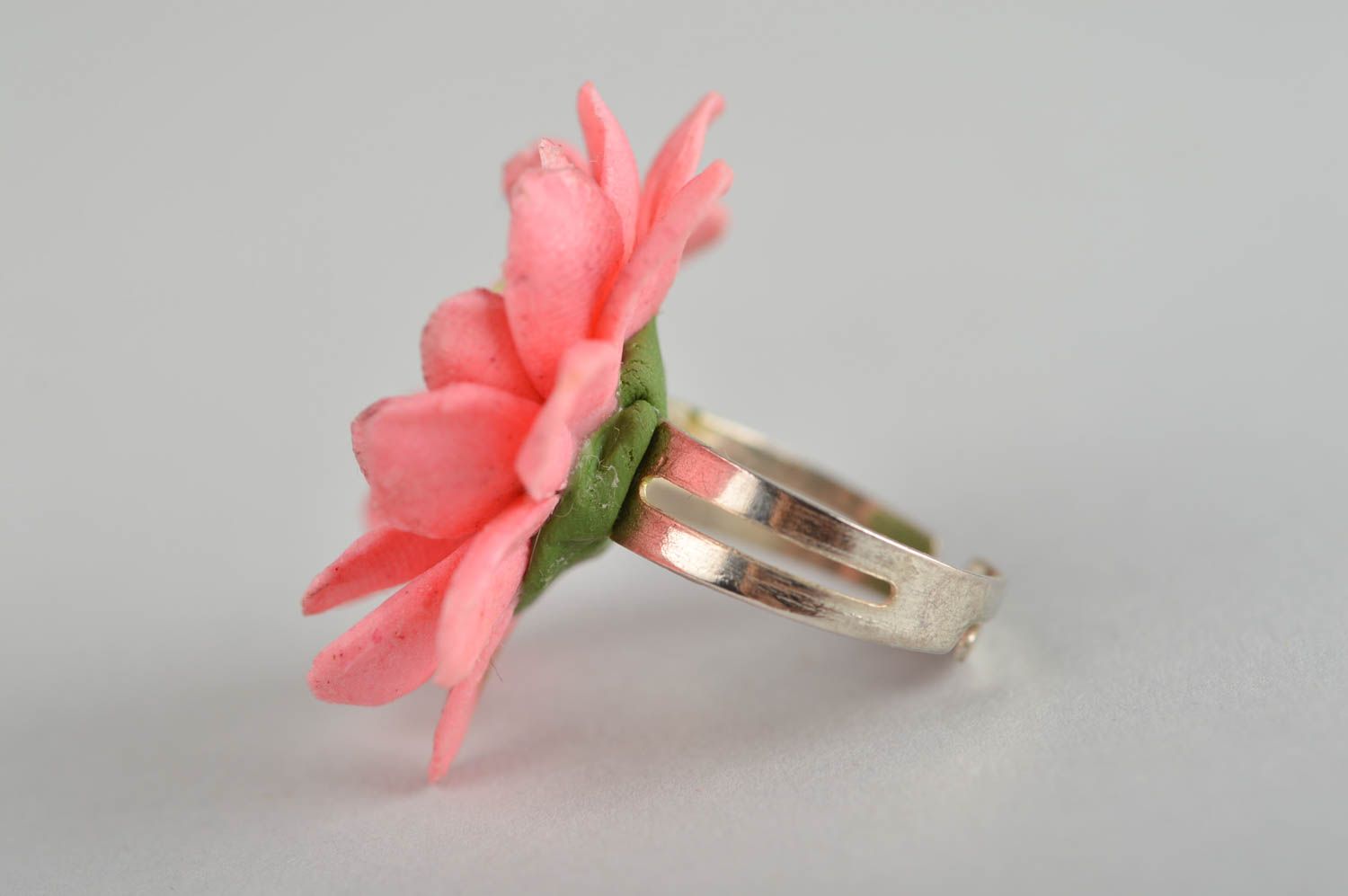 Bague fleur rose Bijou fait main pâte polymère taille réglable Cadeau femme photo 4