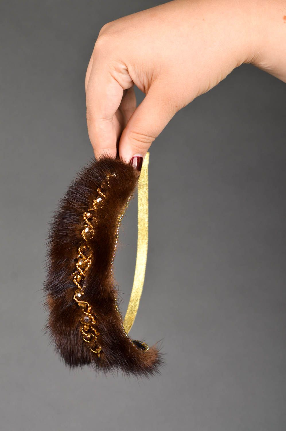 Serre-tête fourrure fait main Bracelet design Ensemble de bijoux Cadeau femme photo 3