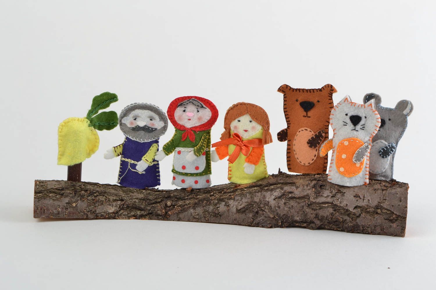 Bright handmade children's felt puppet toys set 7 pieces Turnip fairy tale photo 1