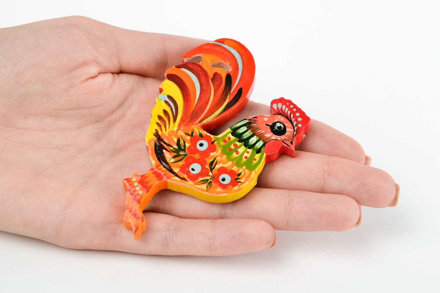 Handmade Deko Designer Geschenk Magnet für Kühlschrank aus Holz Hahn bunt foto 2