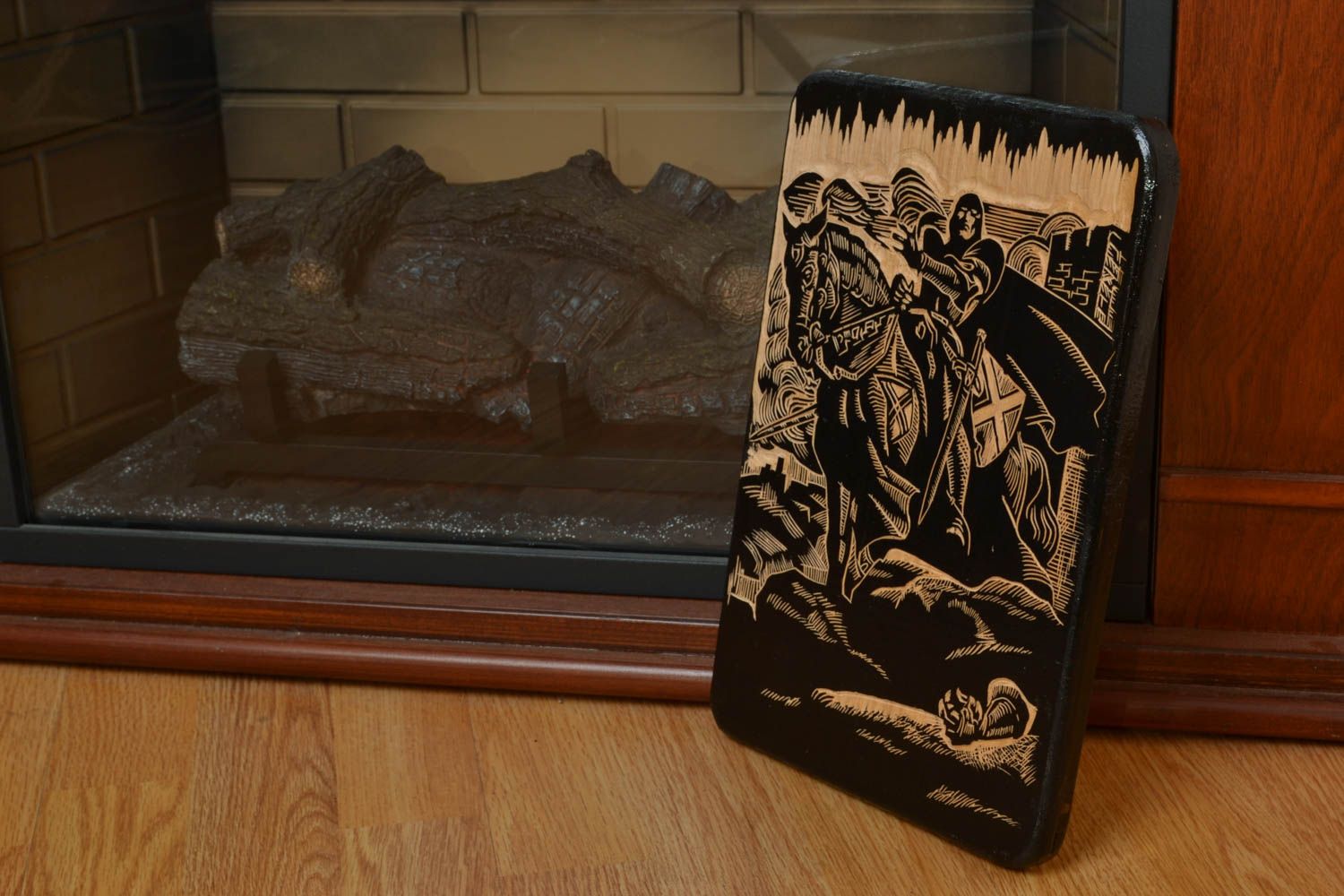 Engraved wooden wall panel photo 5